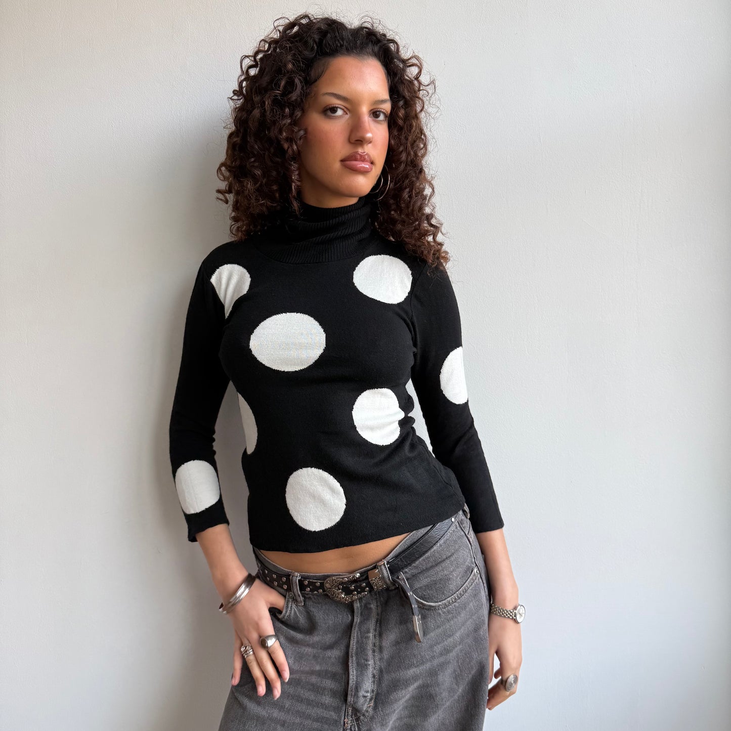 Black polka dot roll neck - Size S