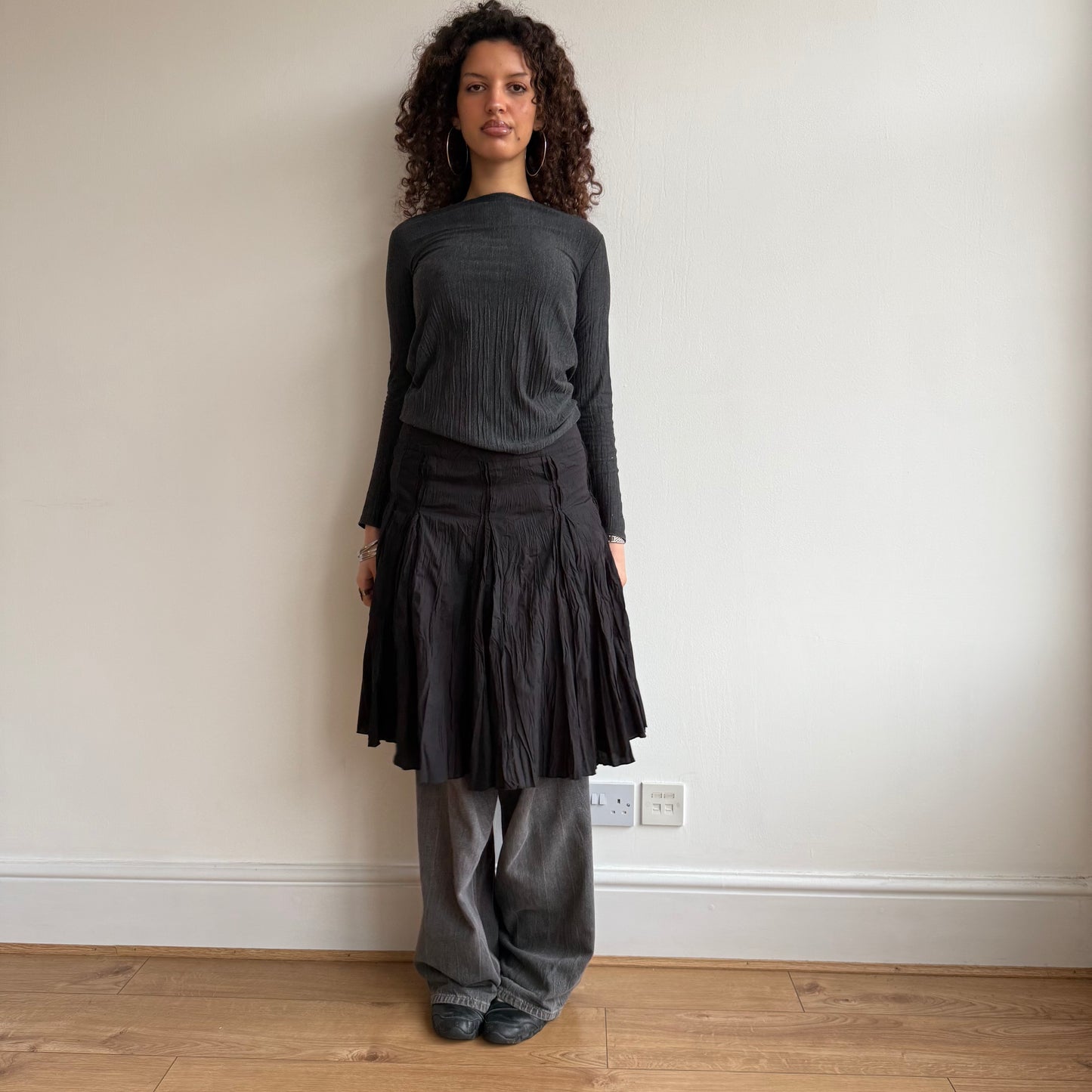 Black pleat midi skirt - Size S