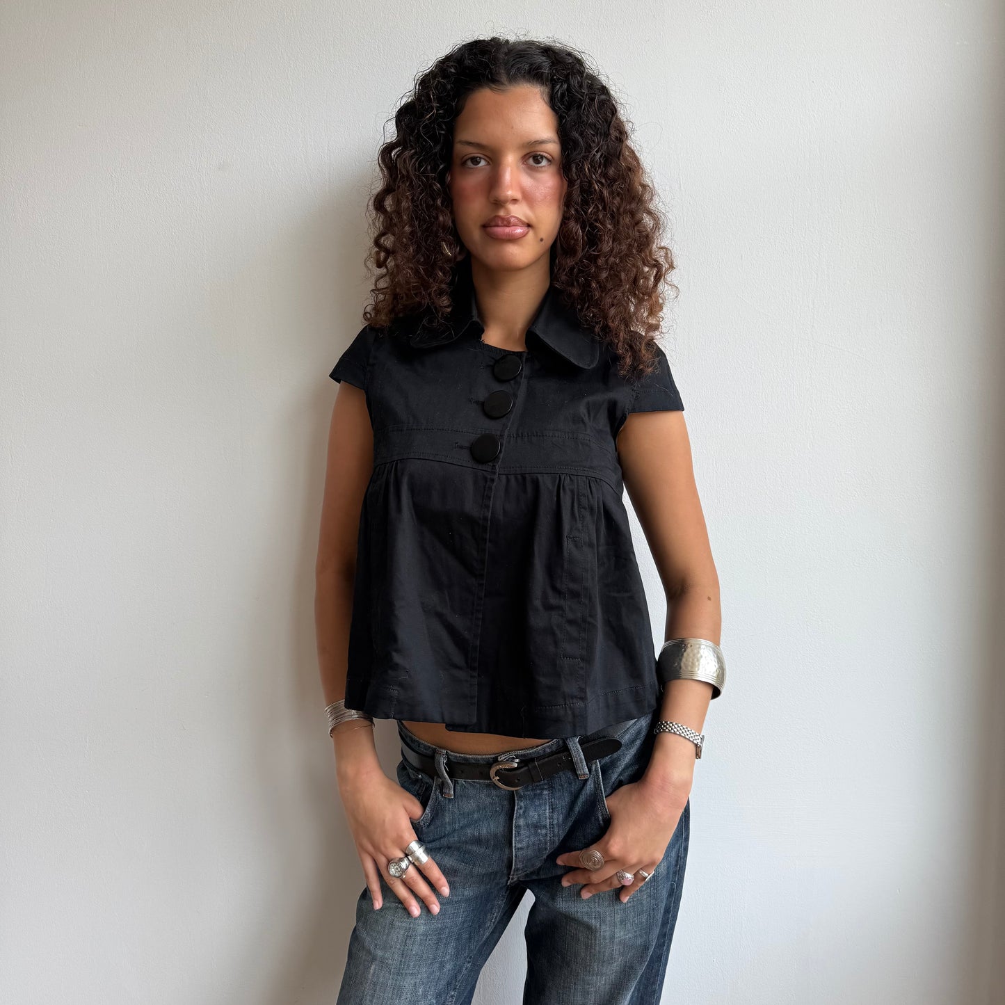 Black short sleeve peacoat - Size S/M