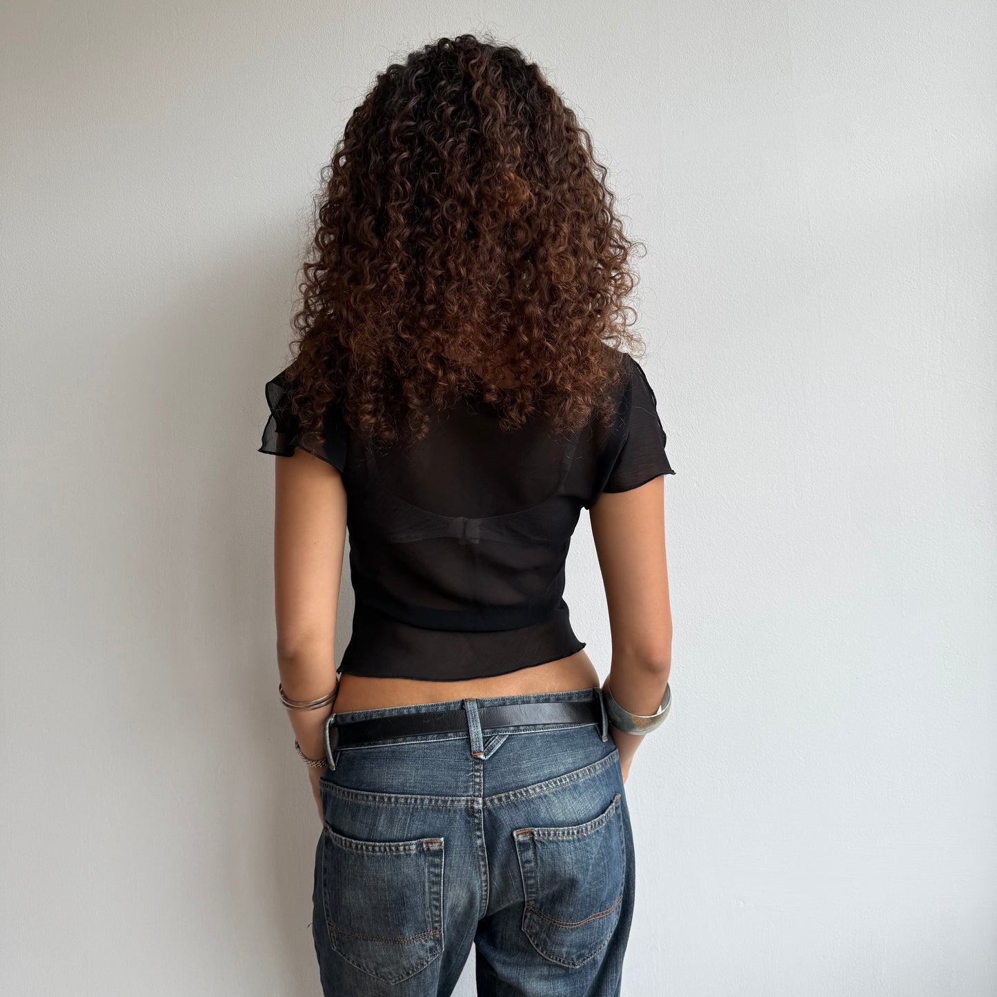 Black asymmetric chiffon top - Size S