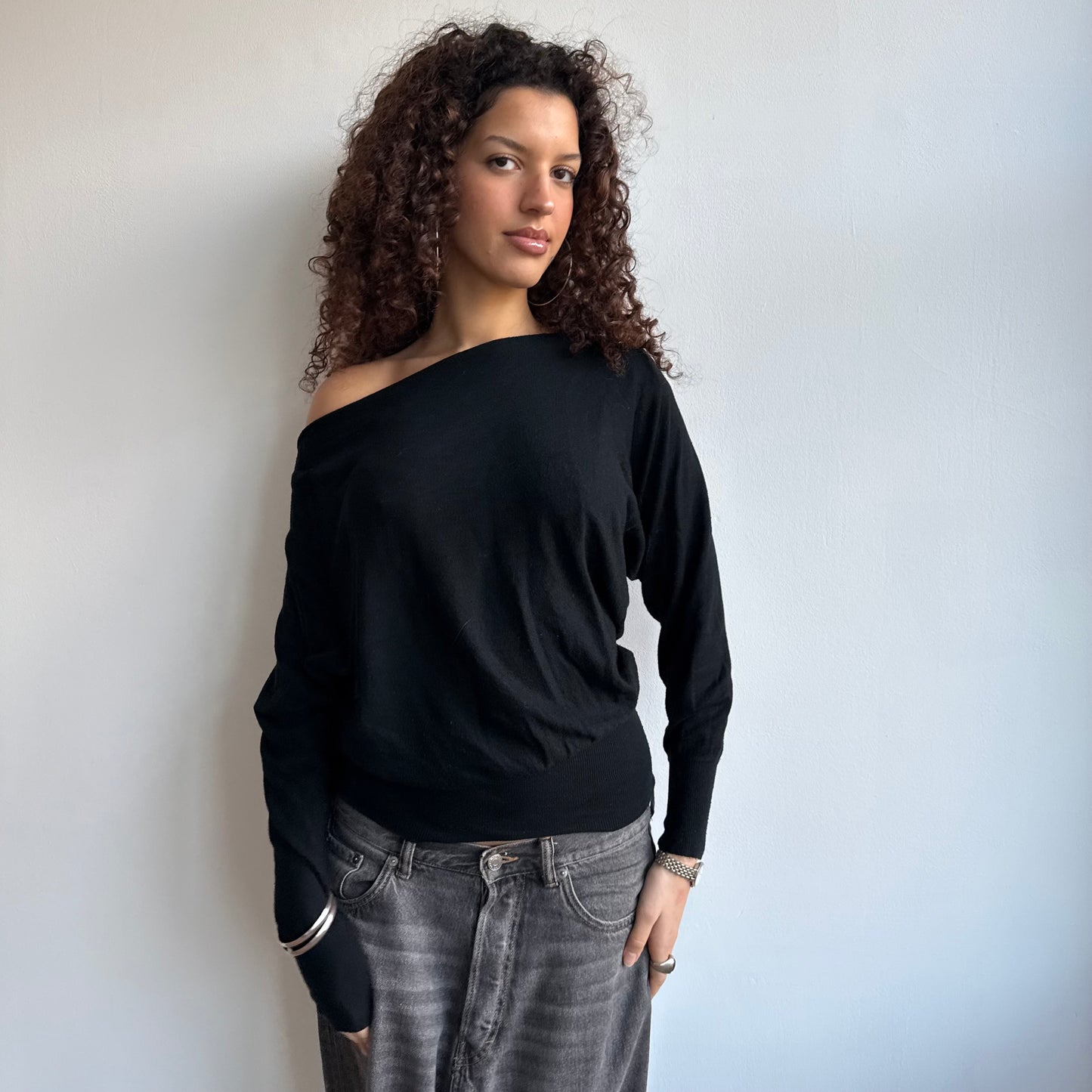 Black slouchy knit jumper - Size S