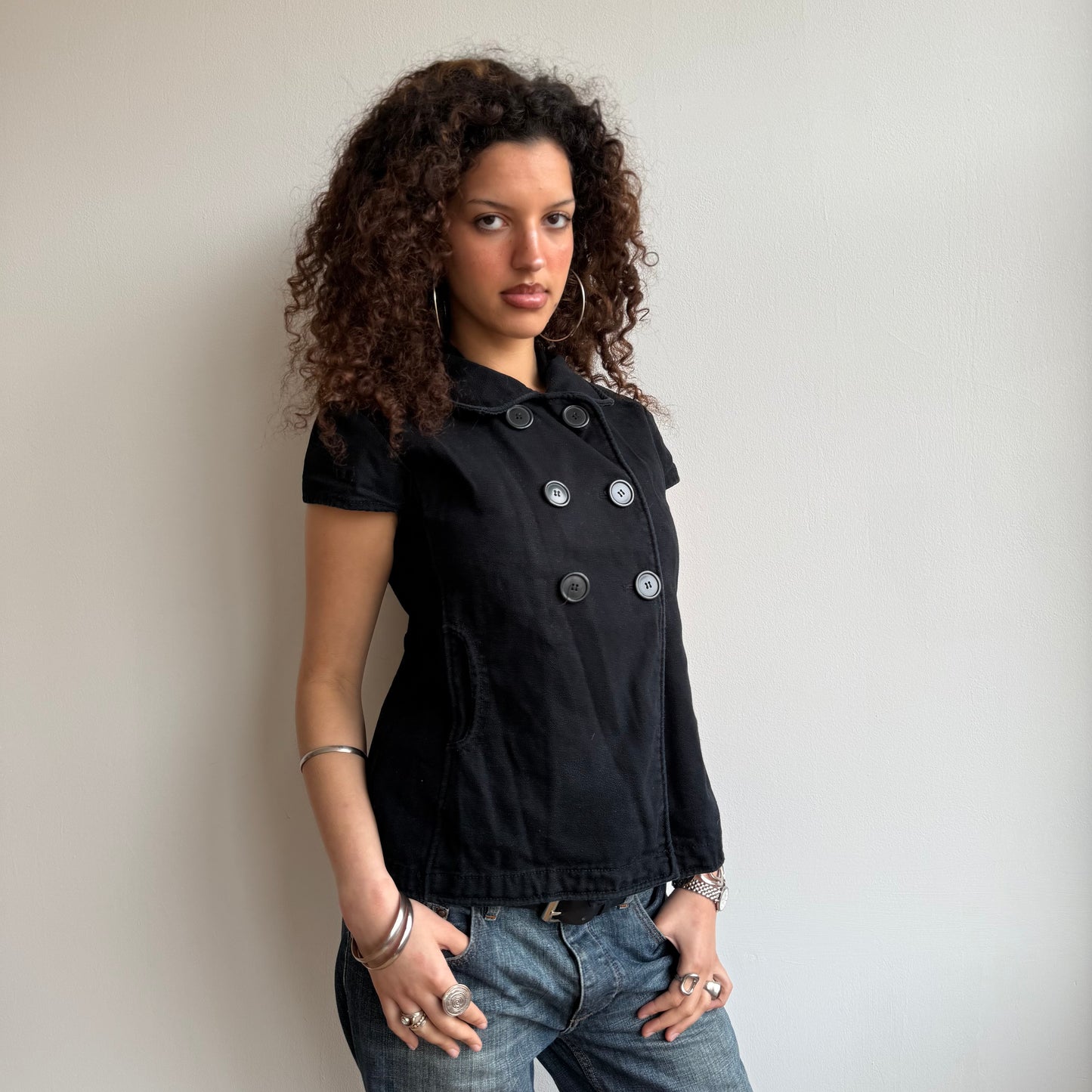 Black short sleeve peacoat - Size M/L