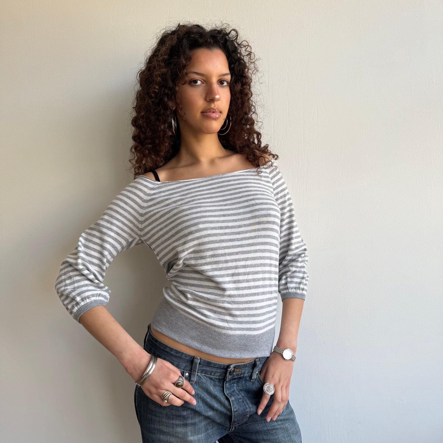 Grey stripe batwing knit - Size M