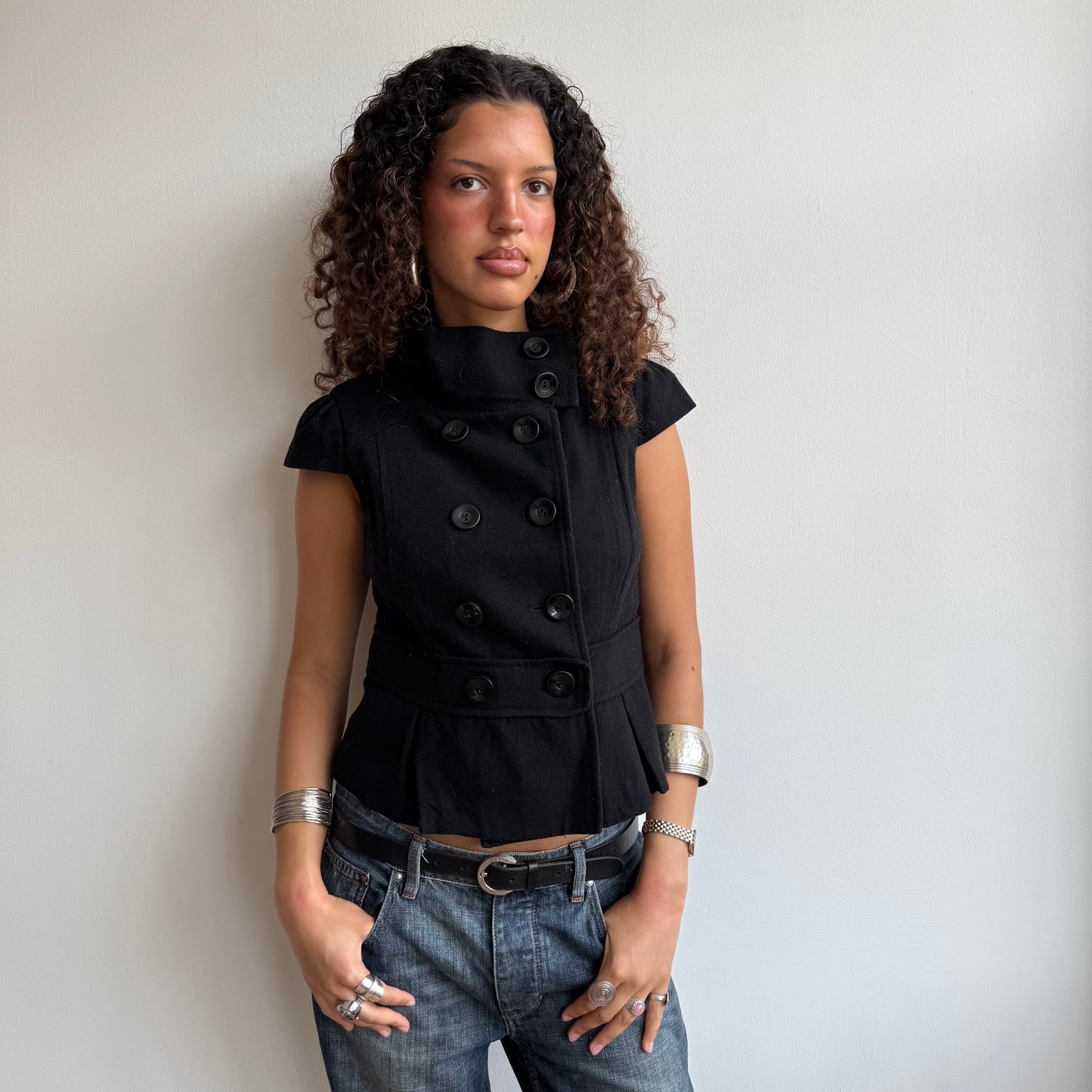 Black short sleeve bow peacoat - Size S/M
