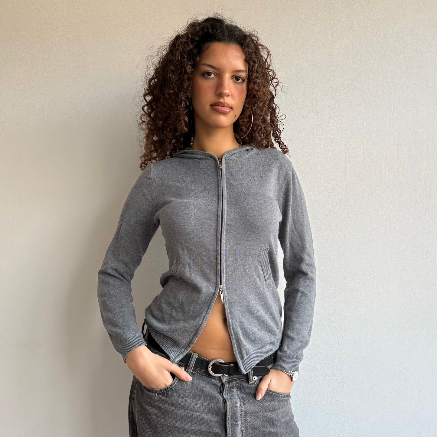Grey star hood zip - Size S