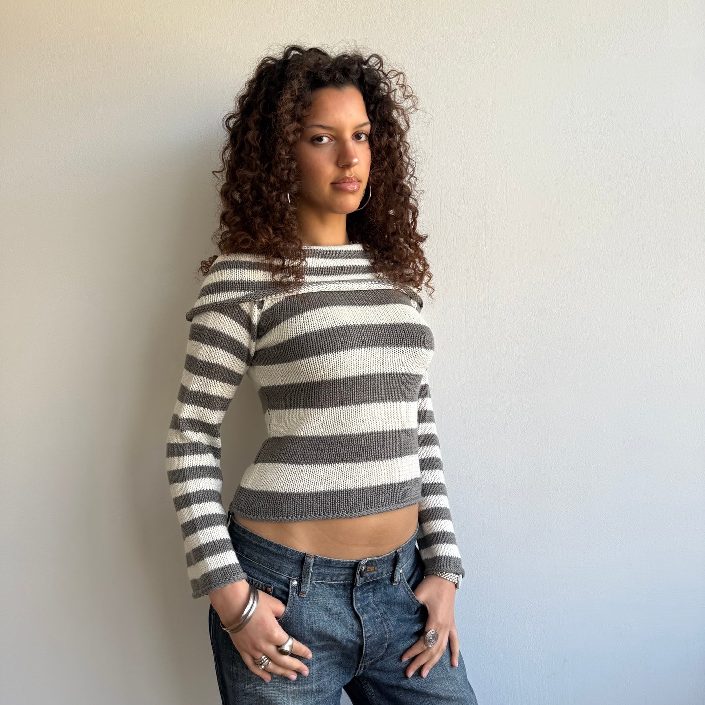 Grey stripe bardot knit - Size S