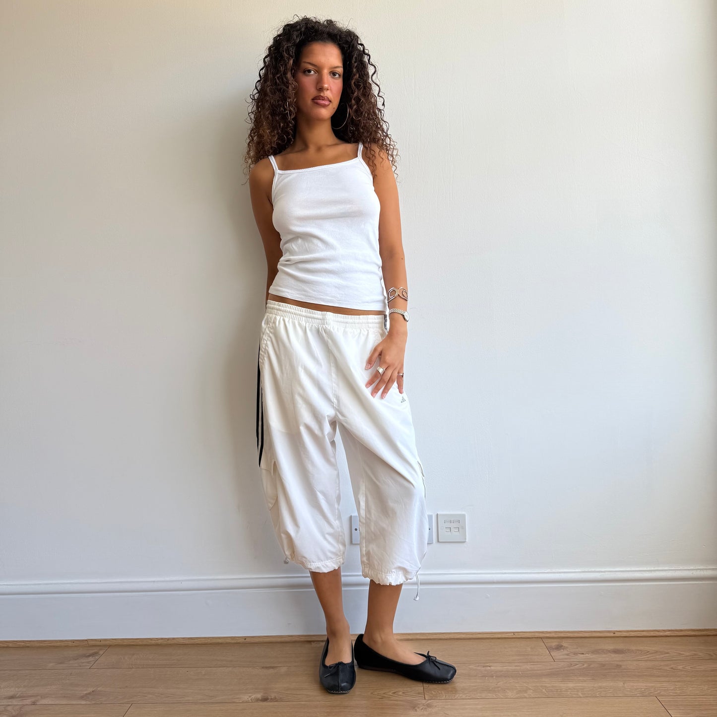 White Adidas cargo capris - Size S + M