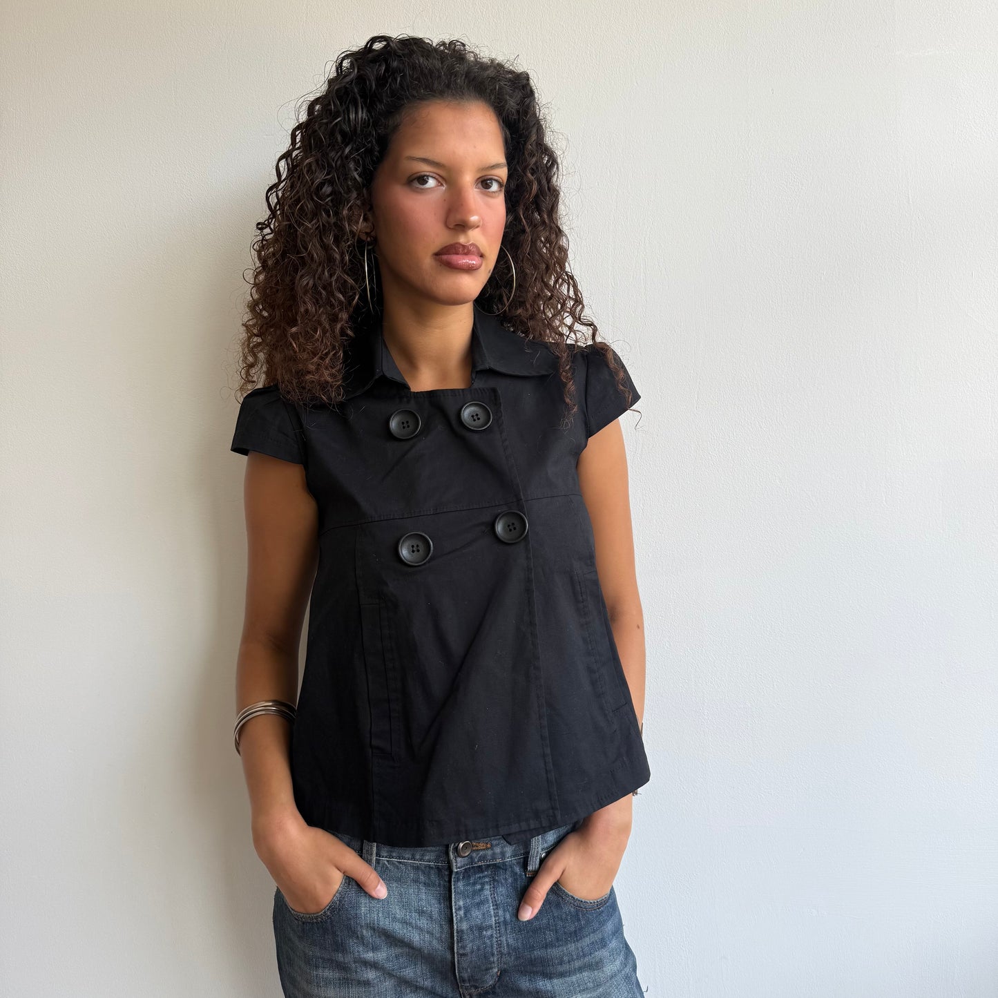 Black short sleeve peacoat - Size M