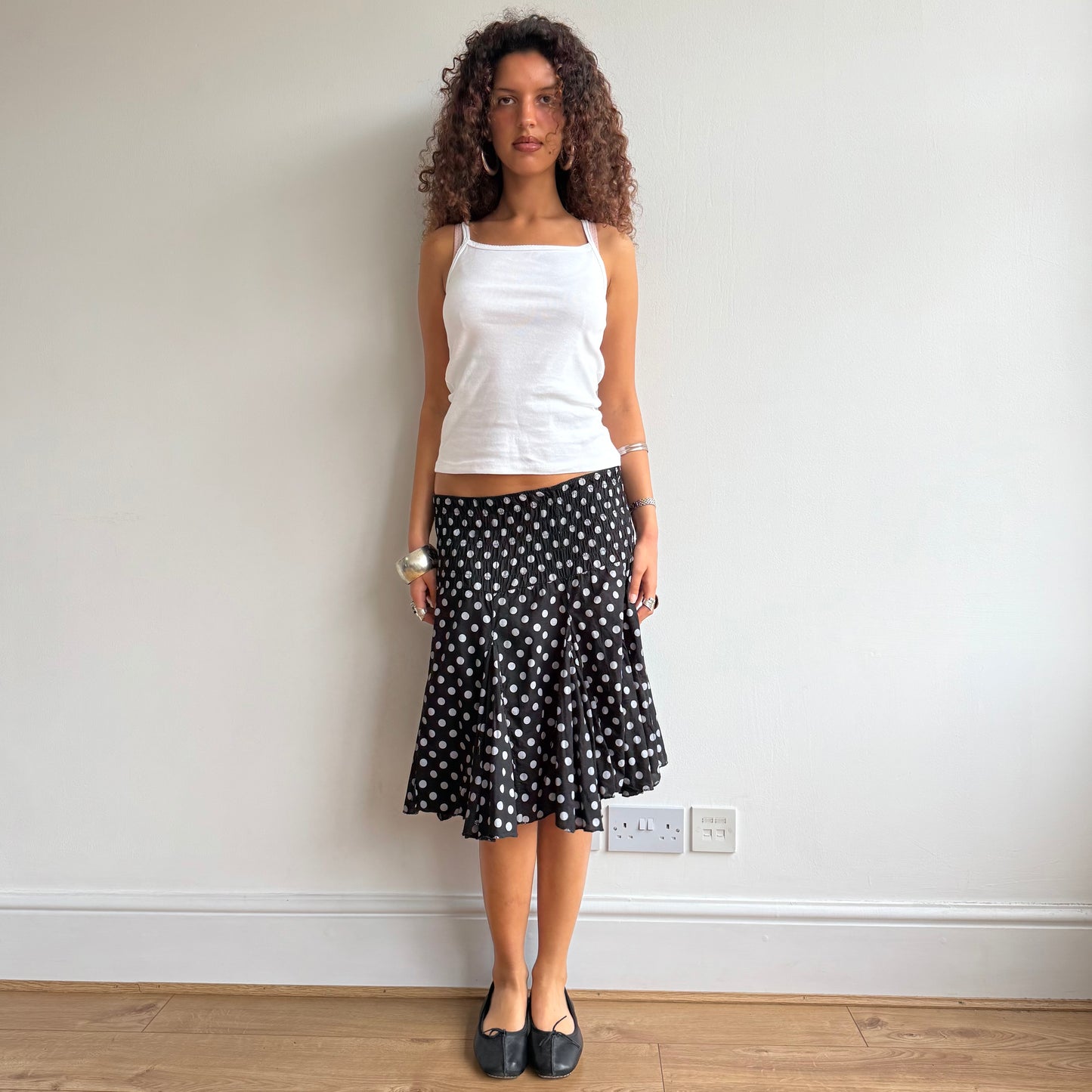 Black polka dot midi skirt - Size XS + S