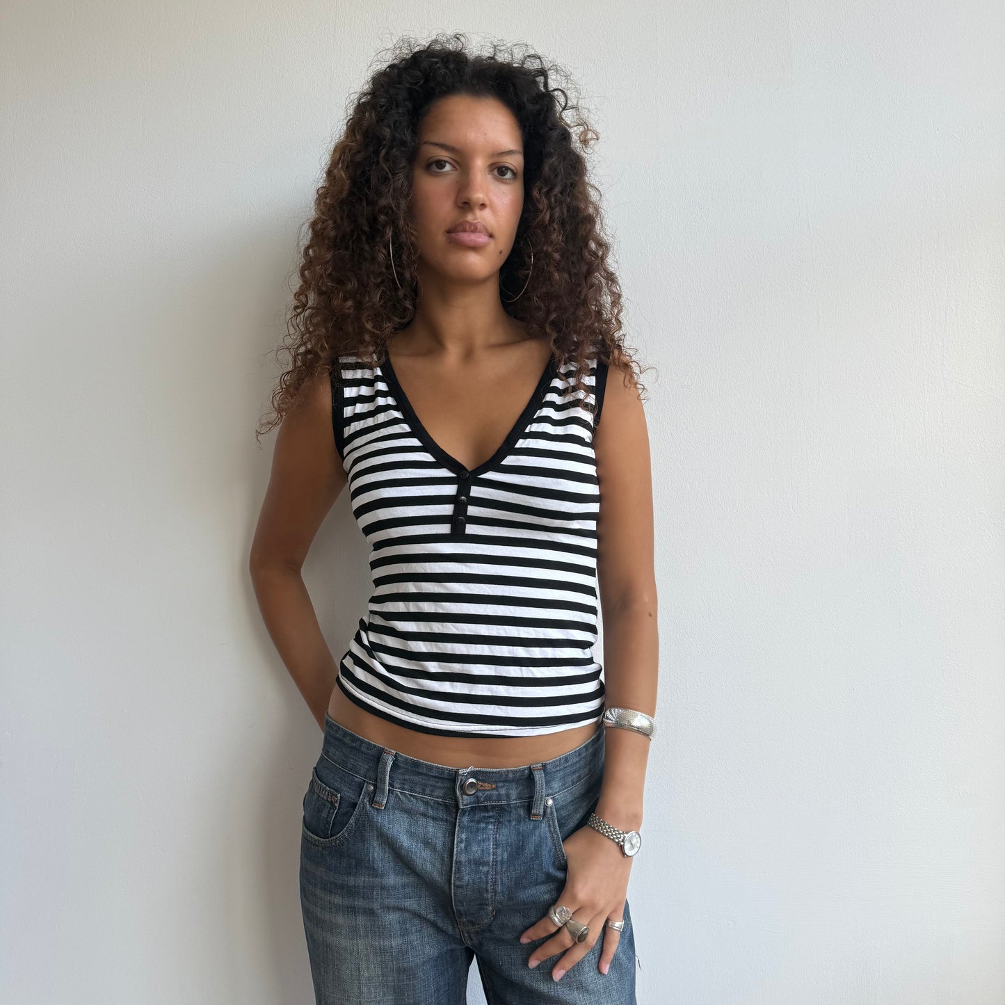 Black and white button cami - Size M