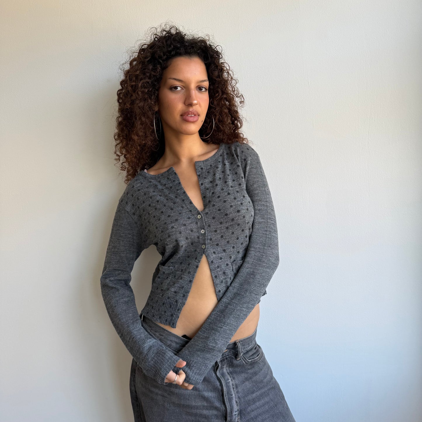 Grey polka dot cardigan - Size S