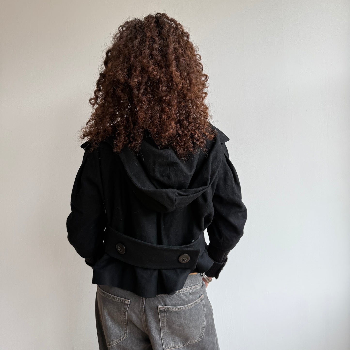Black hooded peacoat - Size M