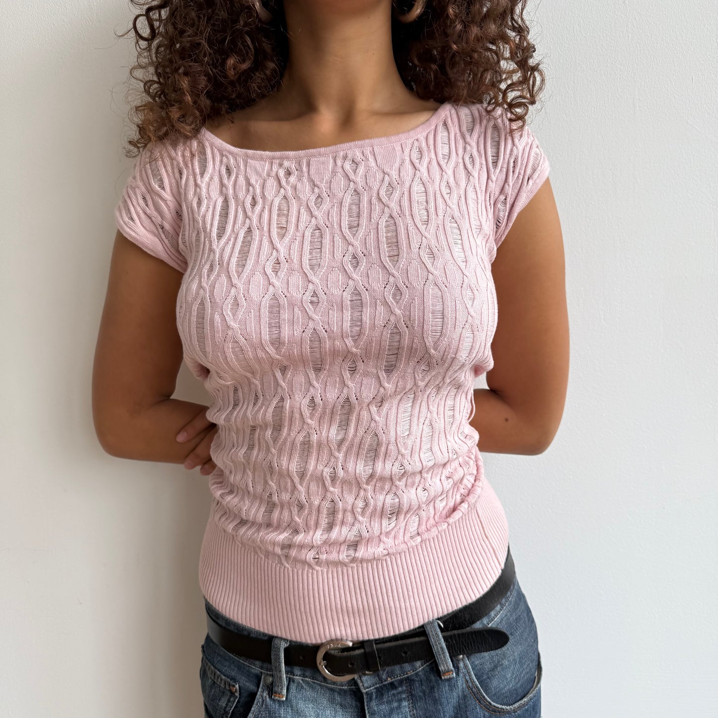 Pink bardot button knit - Size S