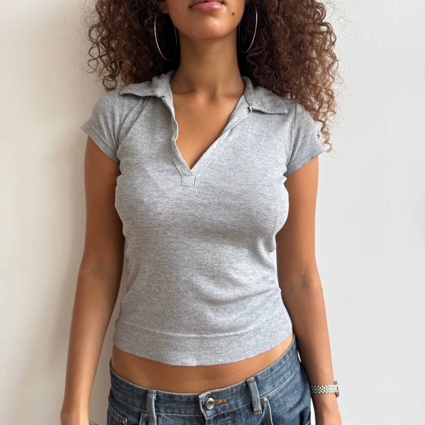 Grey polo top - Size S