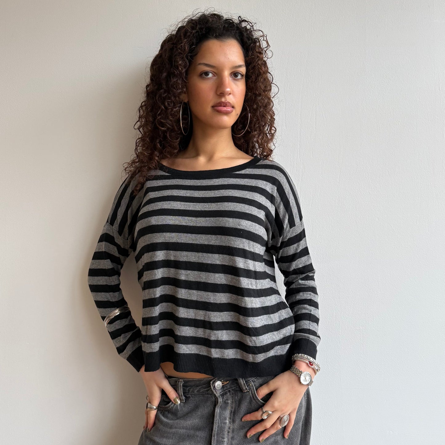 Striped button back knit - Size S