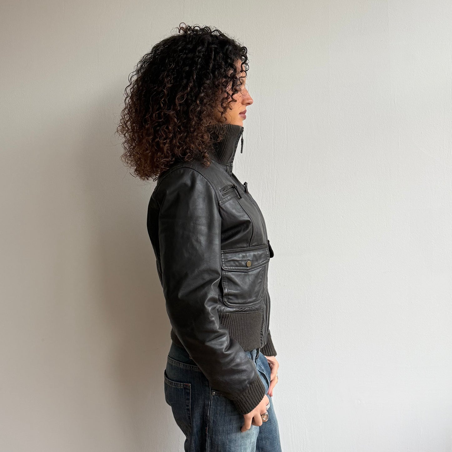 Chocolate brown leather jacket - Size M
