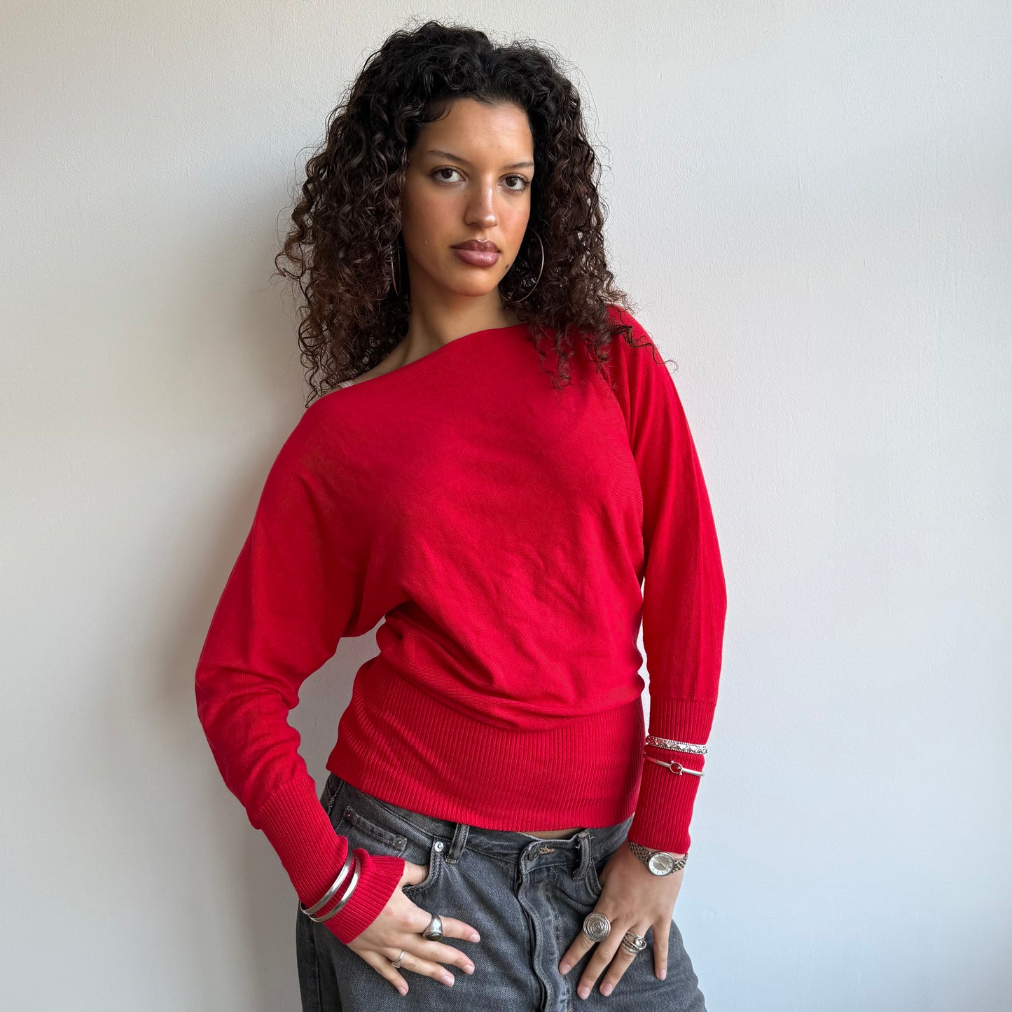 Red slouchy knit jumper - Size S-M