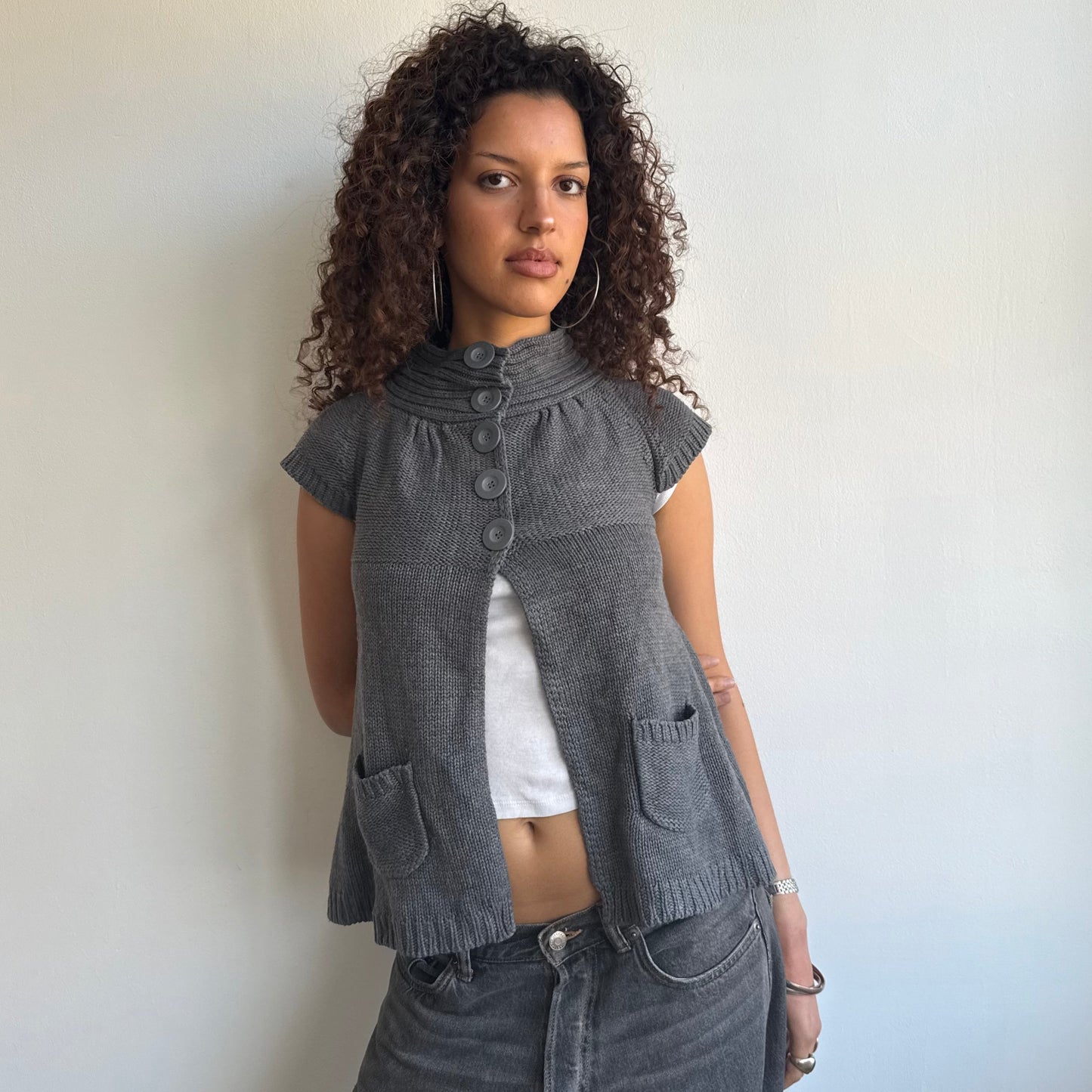 Grey button neck knit - Size S/M