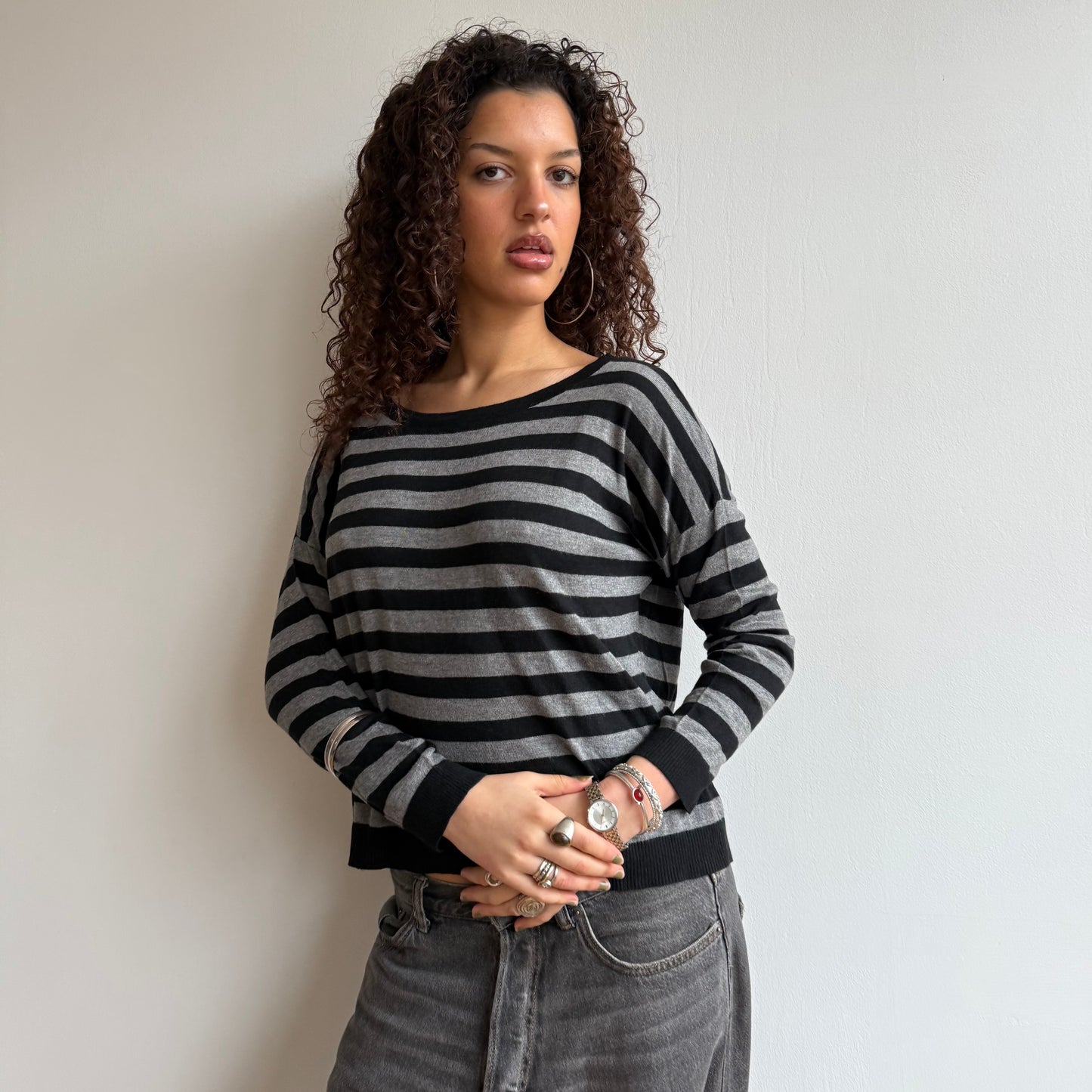 Striped button back knit - Size S