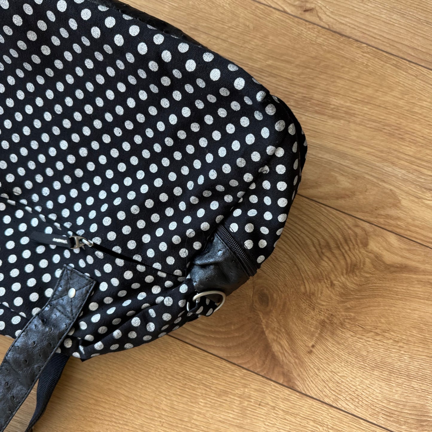 Black polka dot bowling bag