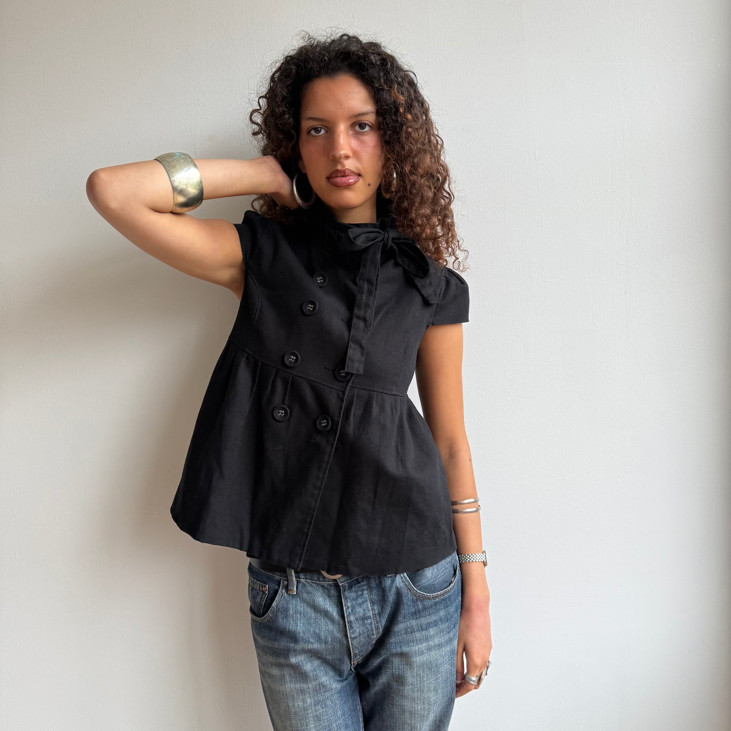 Black short sleeve peacoat - Size M
