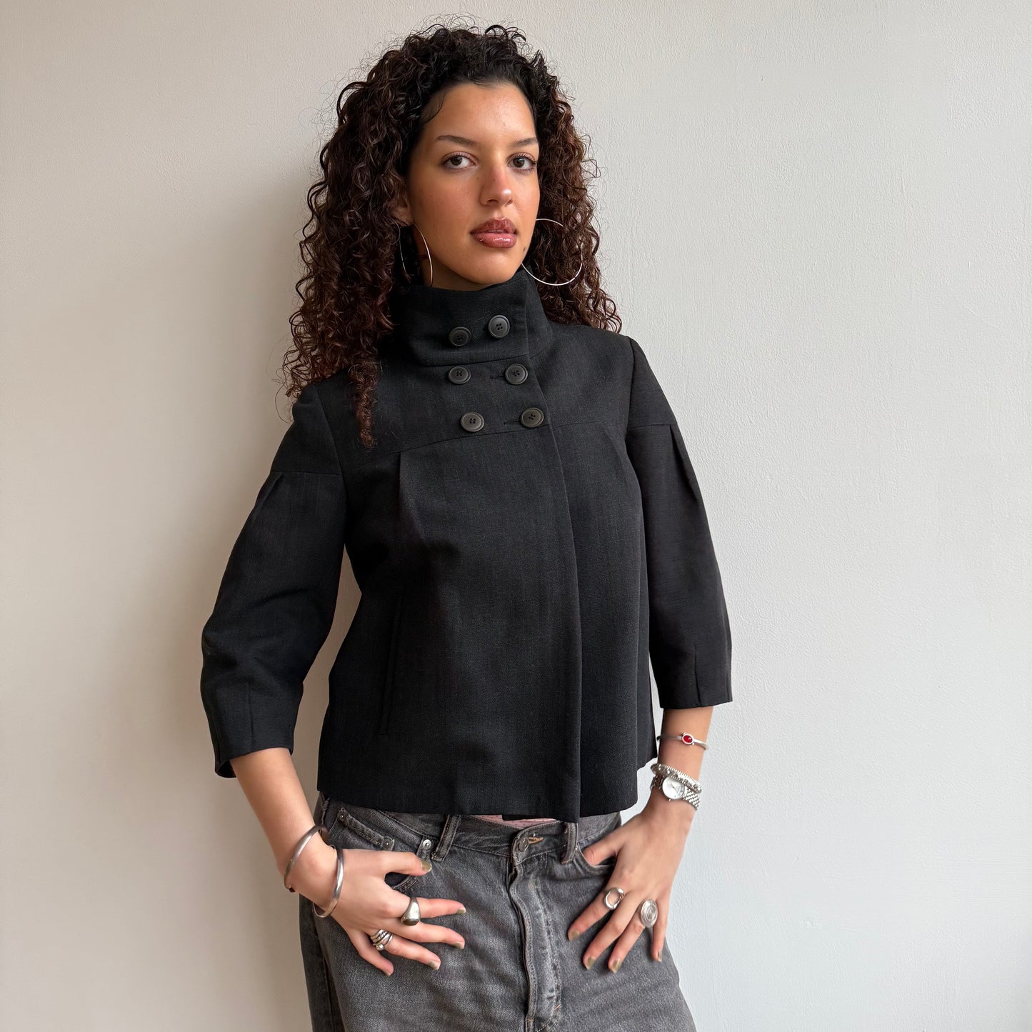 Grey button peacoat - Size S