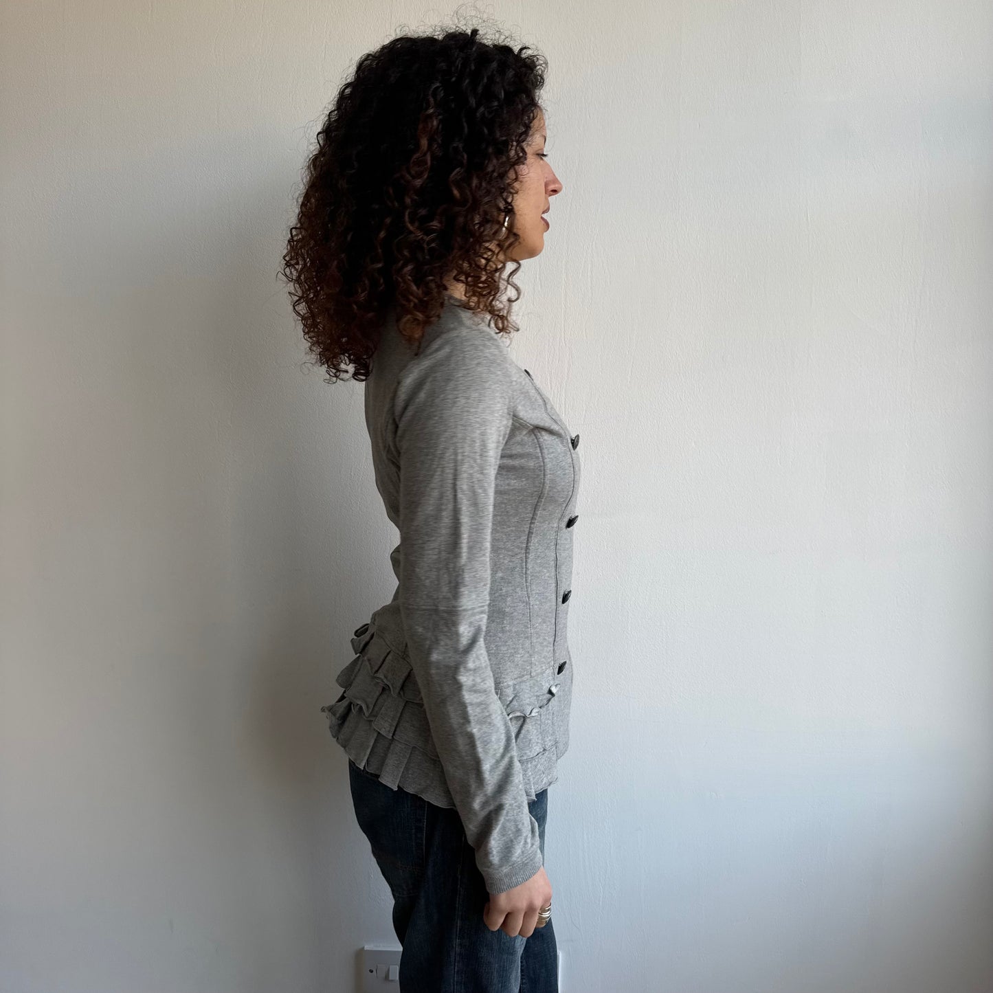 Grey ruffle peacoat jumper - Size M