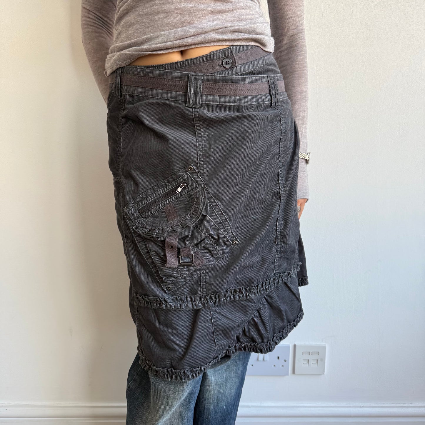 Grey cord archival midi skirt - Size M