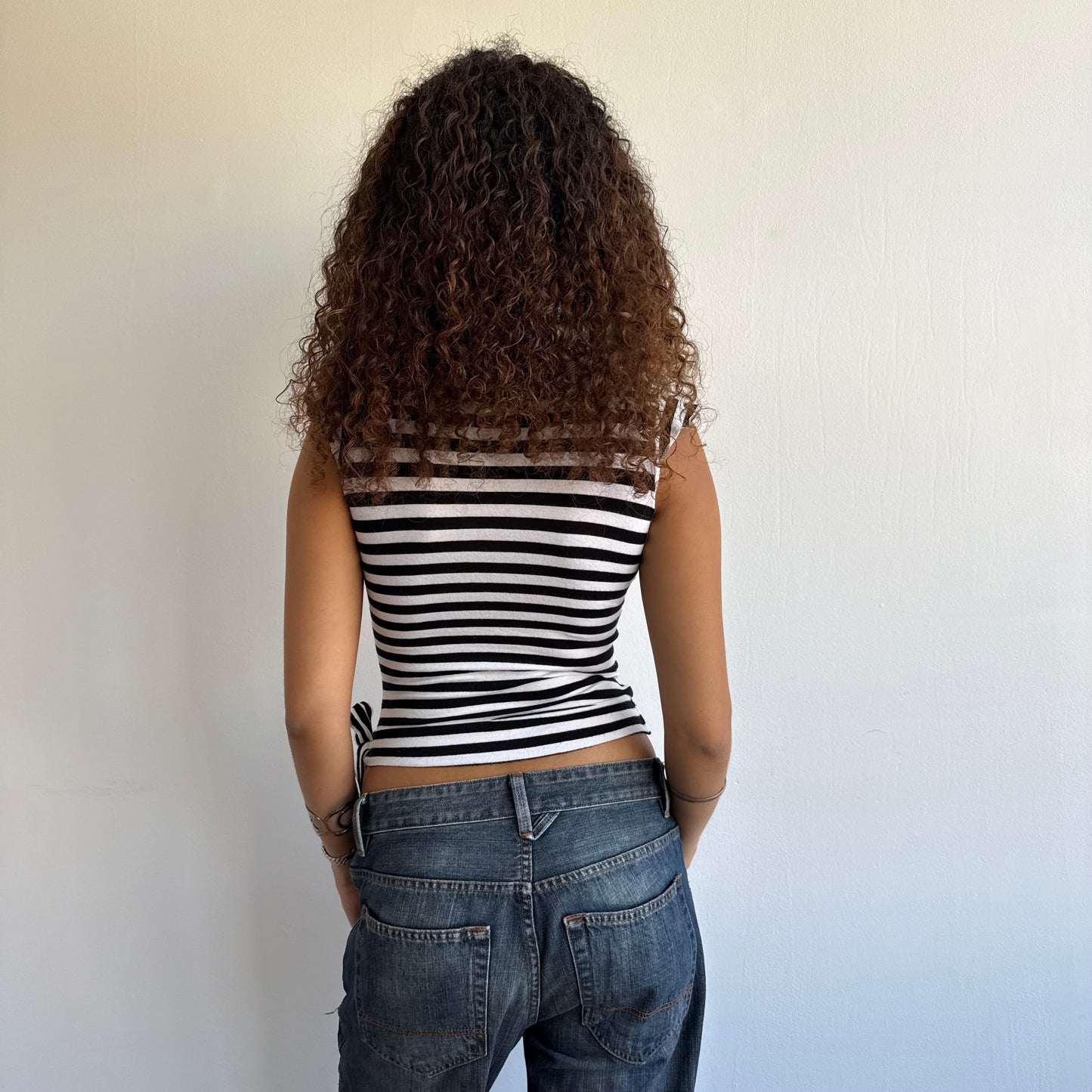 Black and white striped wrap top - Size XS/S