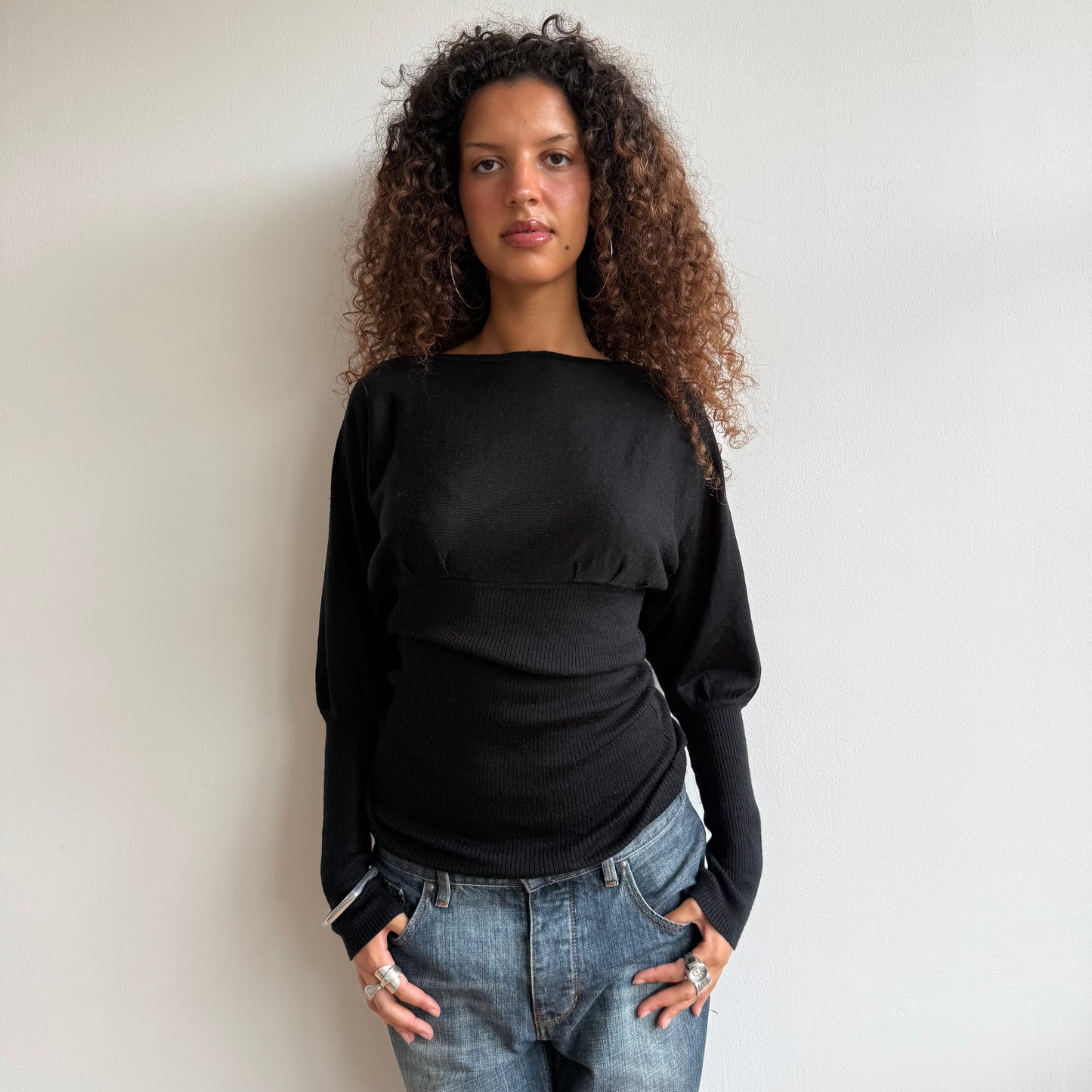 Black slouchy button arm knit - Size S