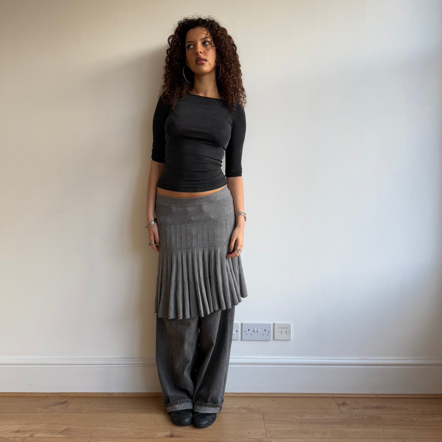 Grey wool midi skirt - Size S