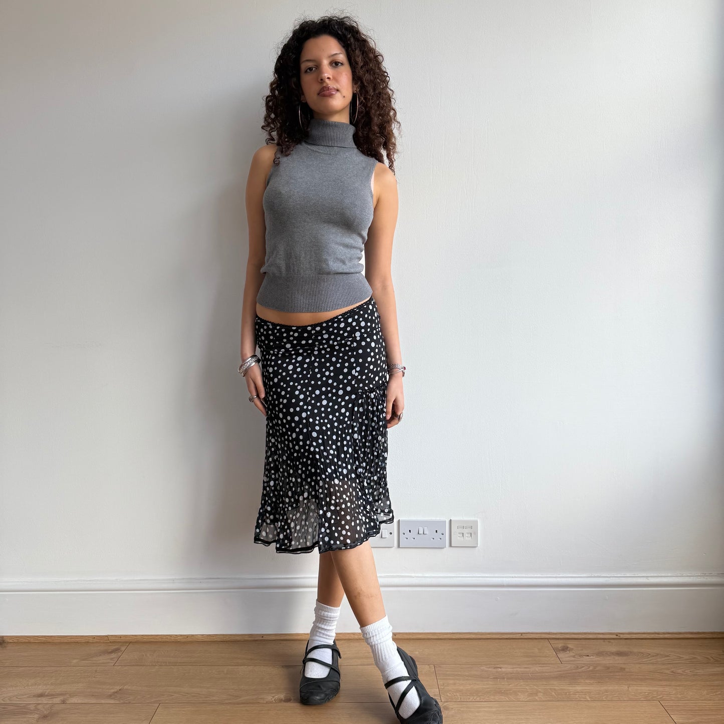 Black ruffle polka dot skirt - Size XS