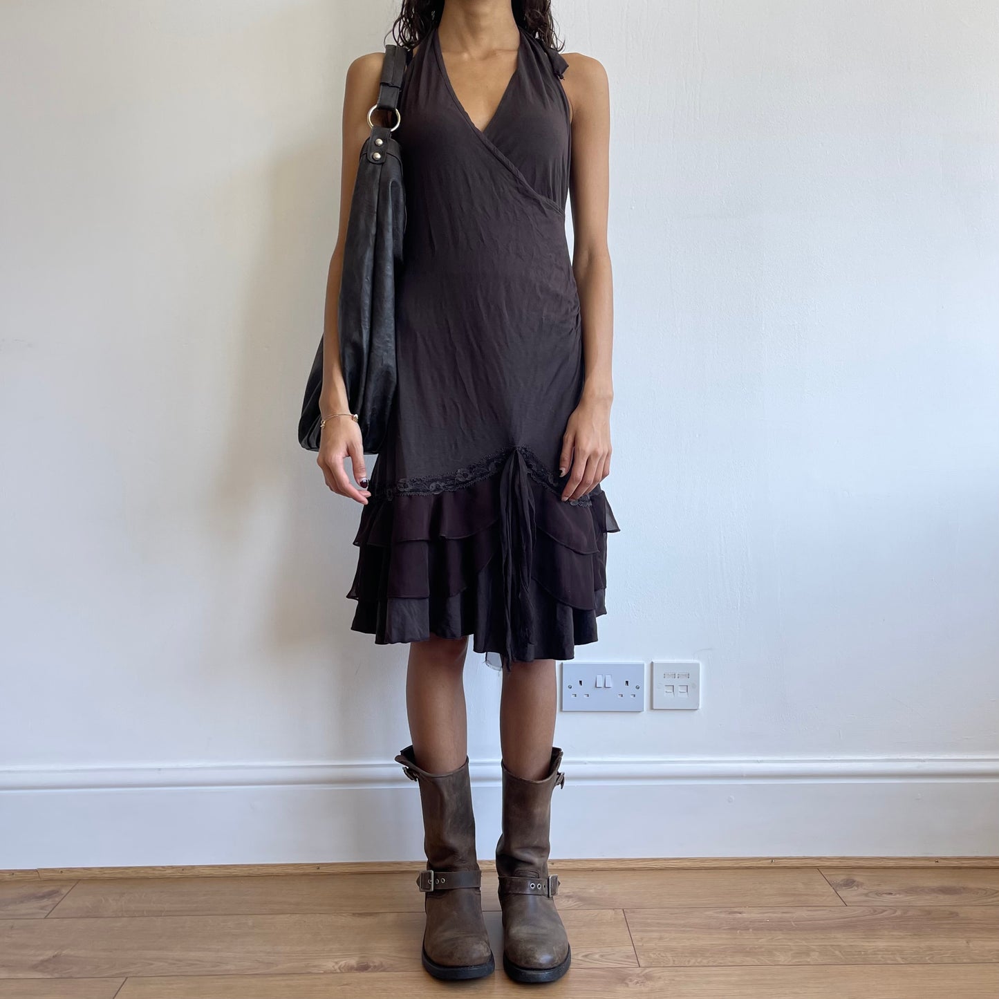 Brown boho halter dress - Size S/M