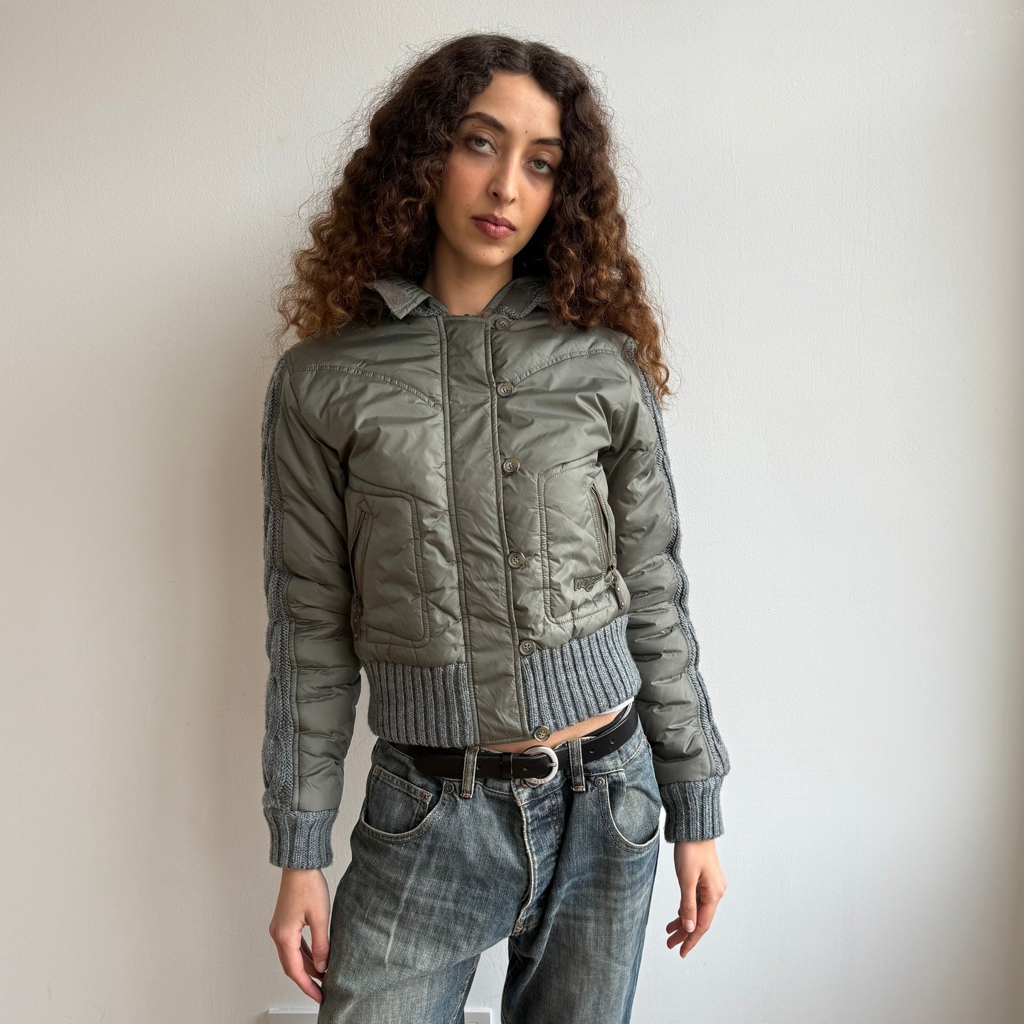 Morgan de toi khaki cable knit bomber - Size S