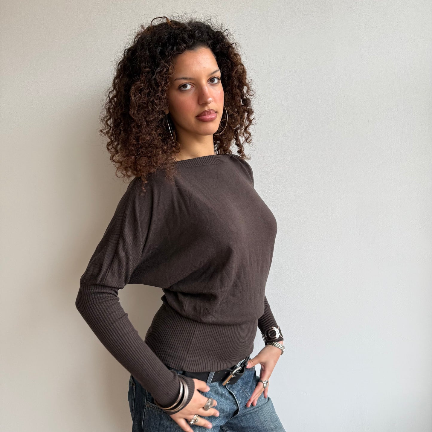 Brown slouchy batwing knit - Size S