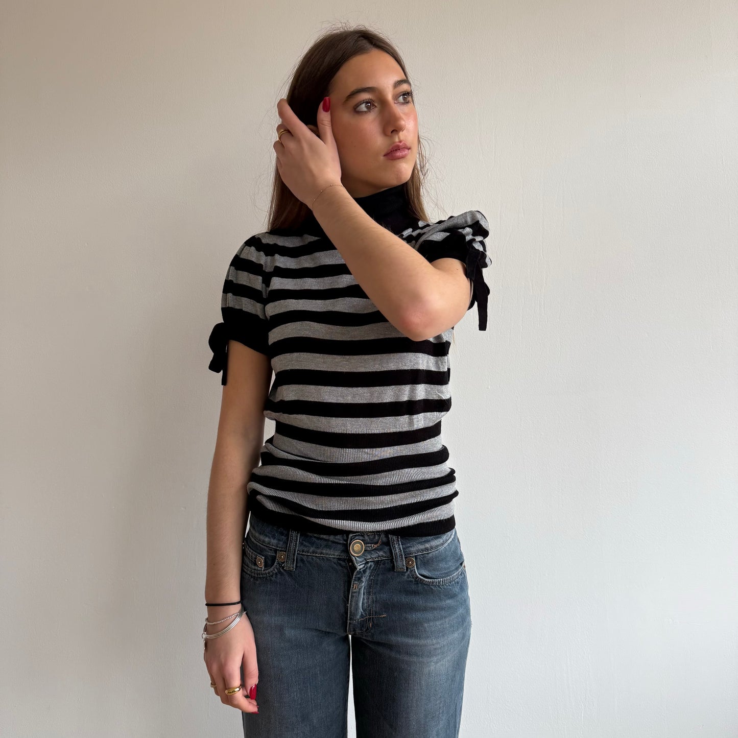Grey stripe roll neck - Size M