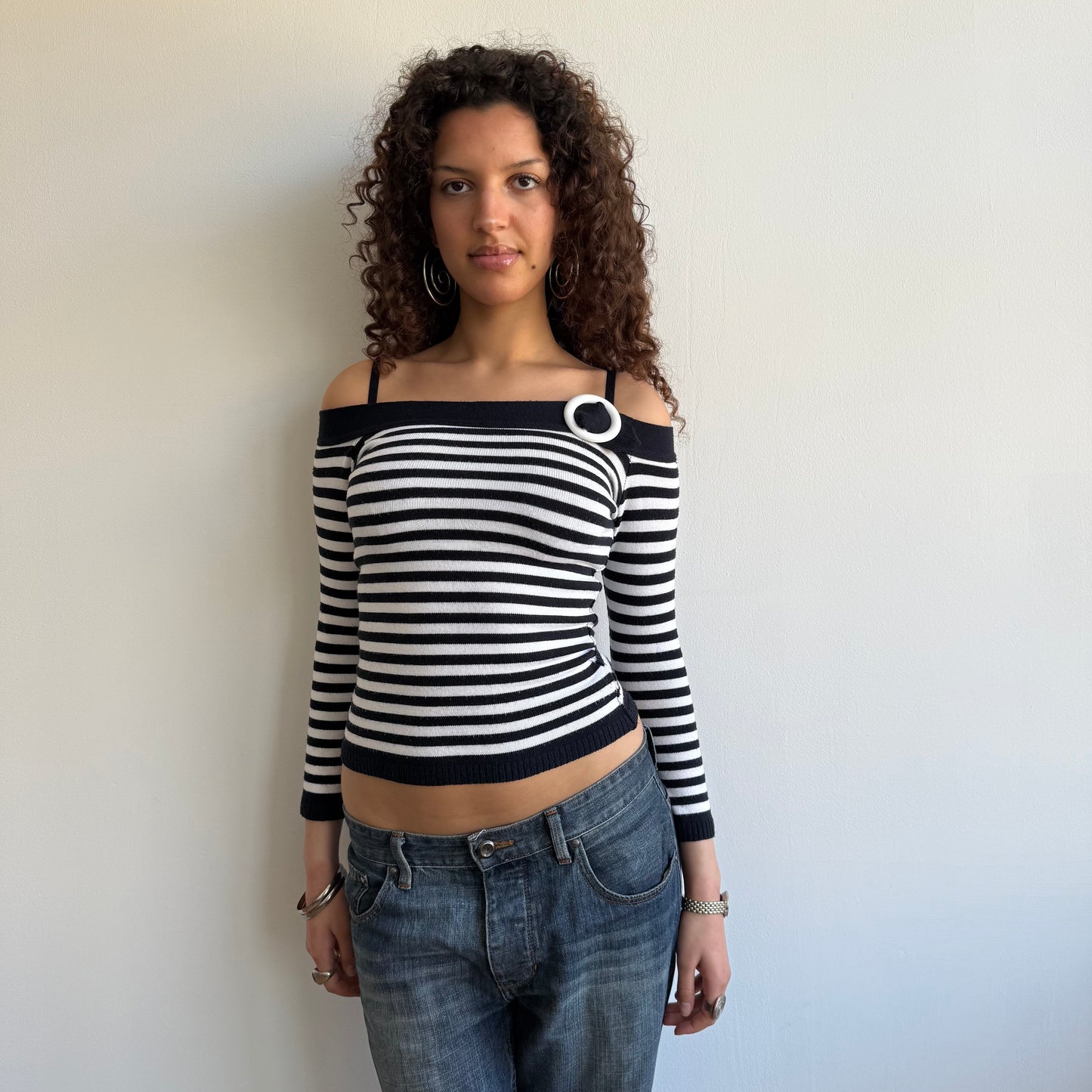 Navy o-ring bardot knit - Size XS