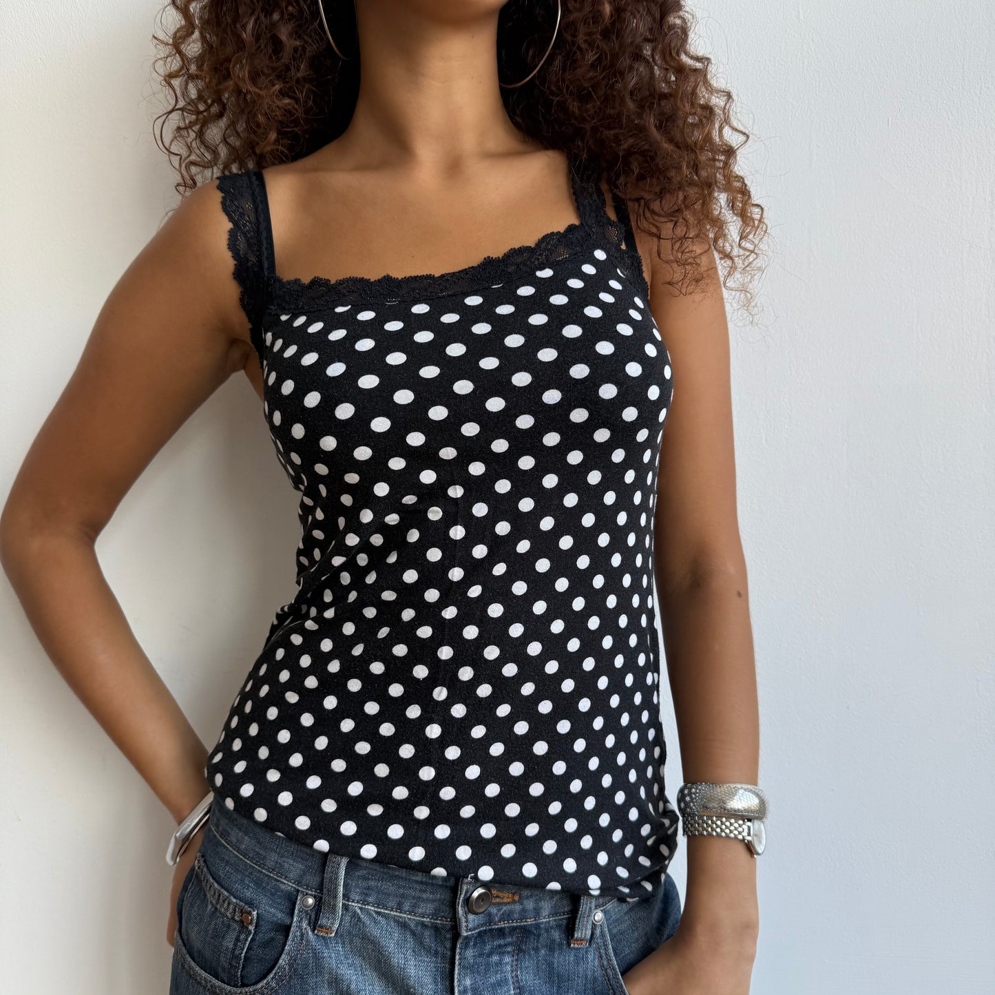 Black polka dot lace cami - Size M
