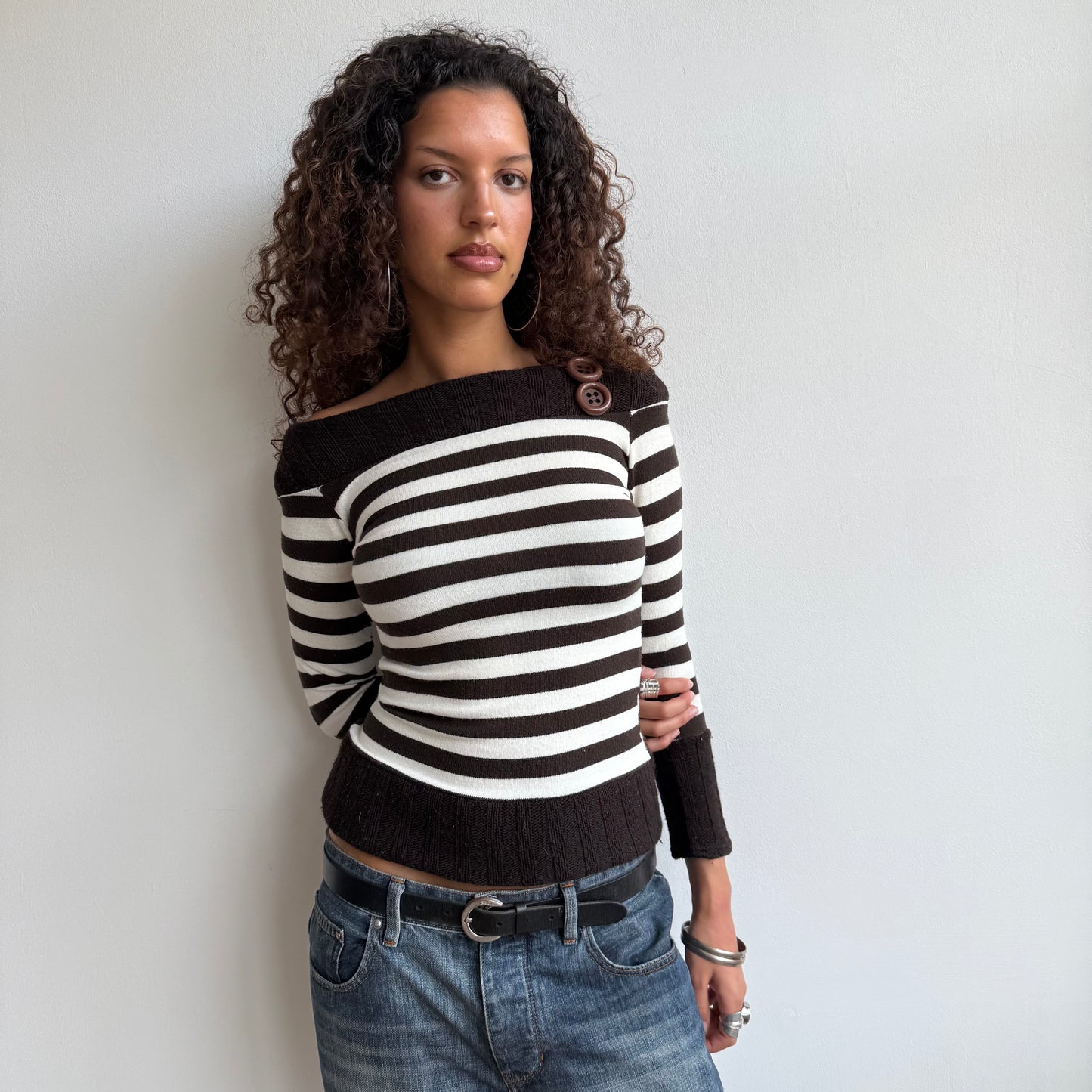 Brown striped bardot knit - Size S