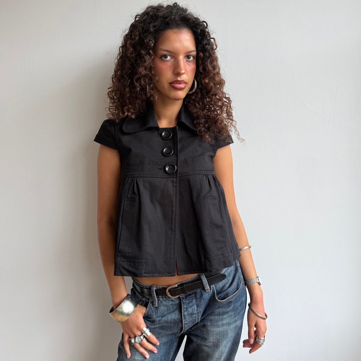 Black short sleeve peacoat - Size S