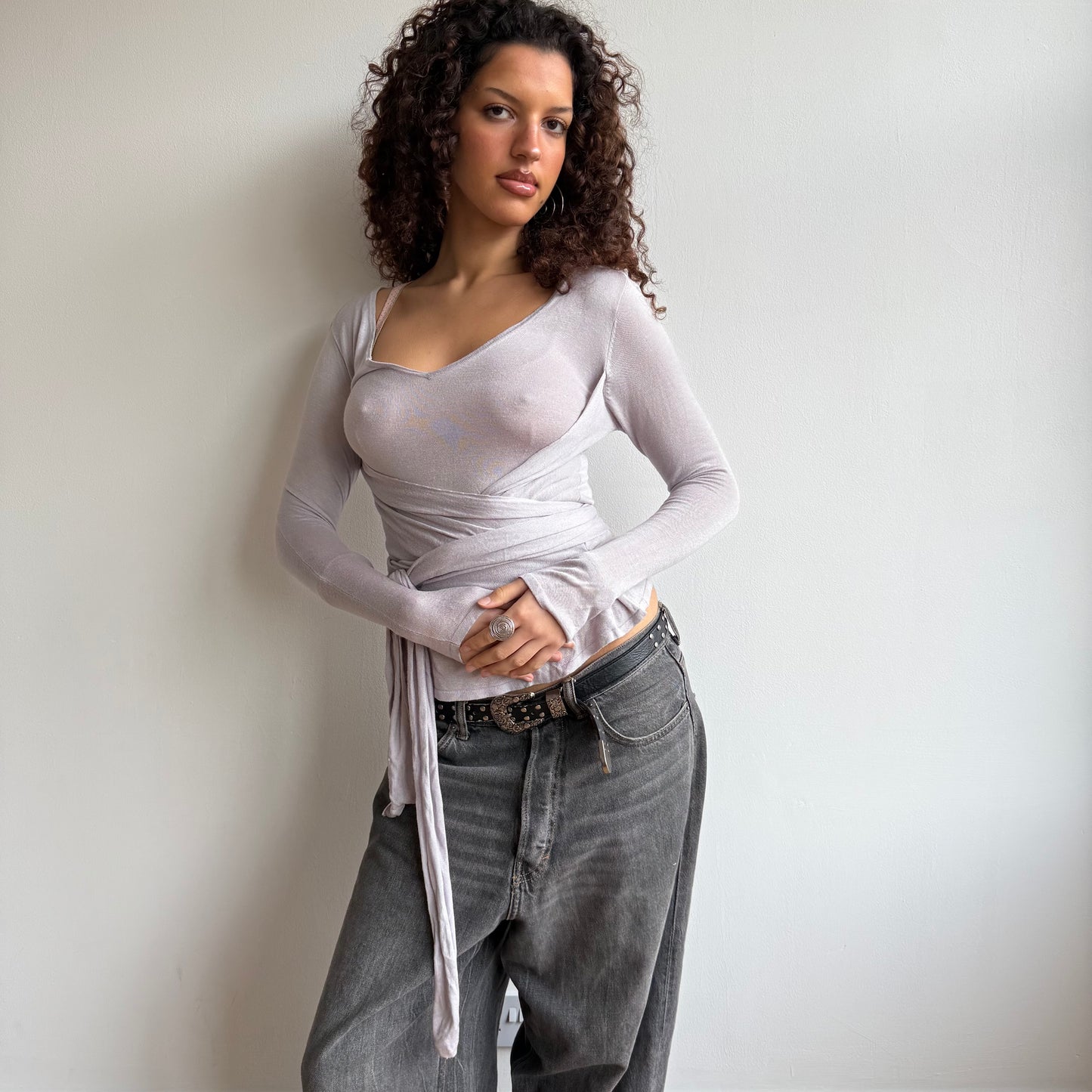 Fine knit wrap top - Size S