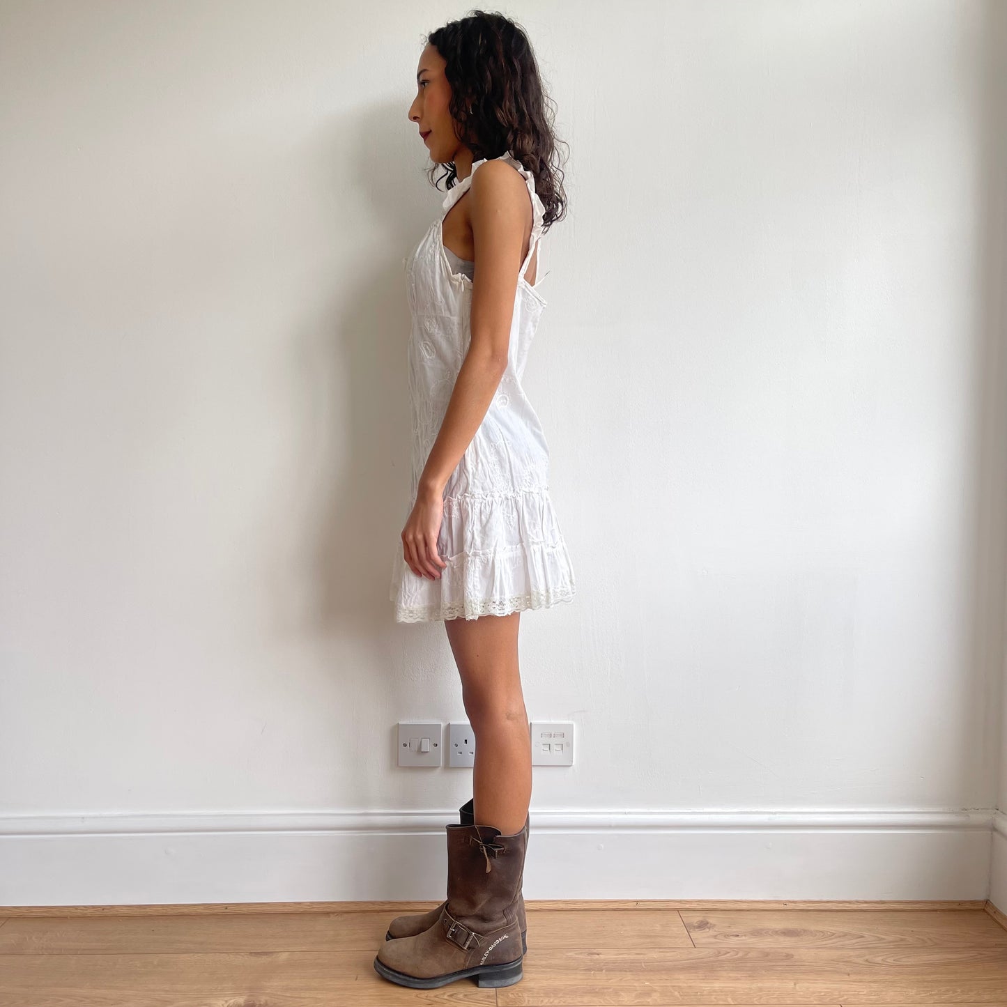 White milkmaid ruffle dress - Size XS