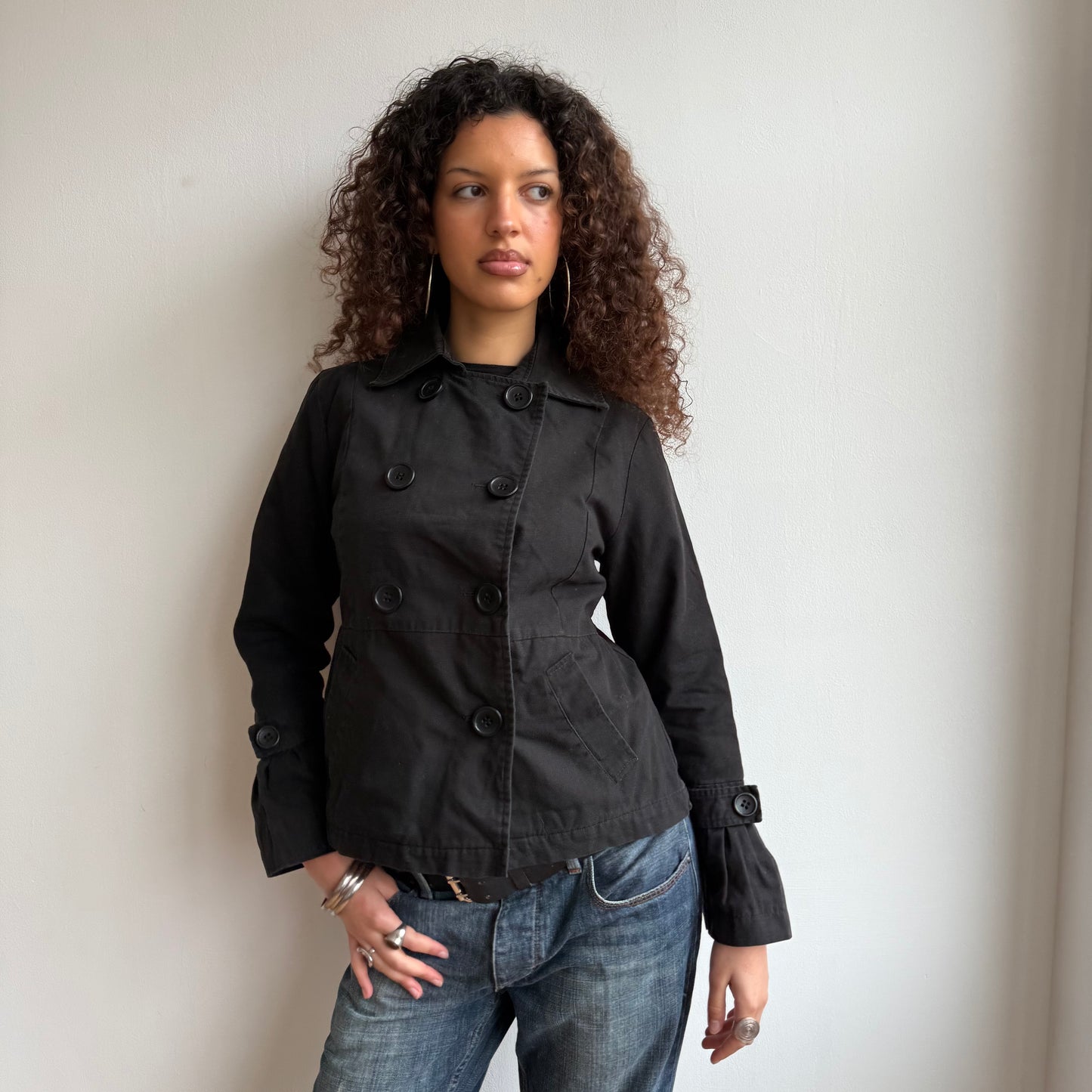 Black double breasted peacoat - Size S
