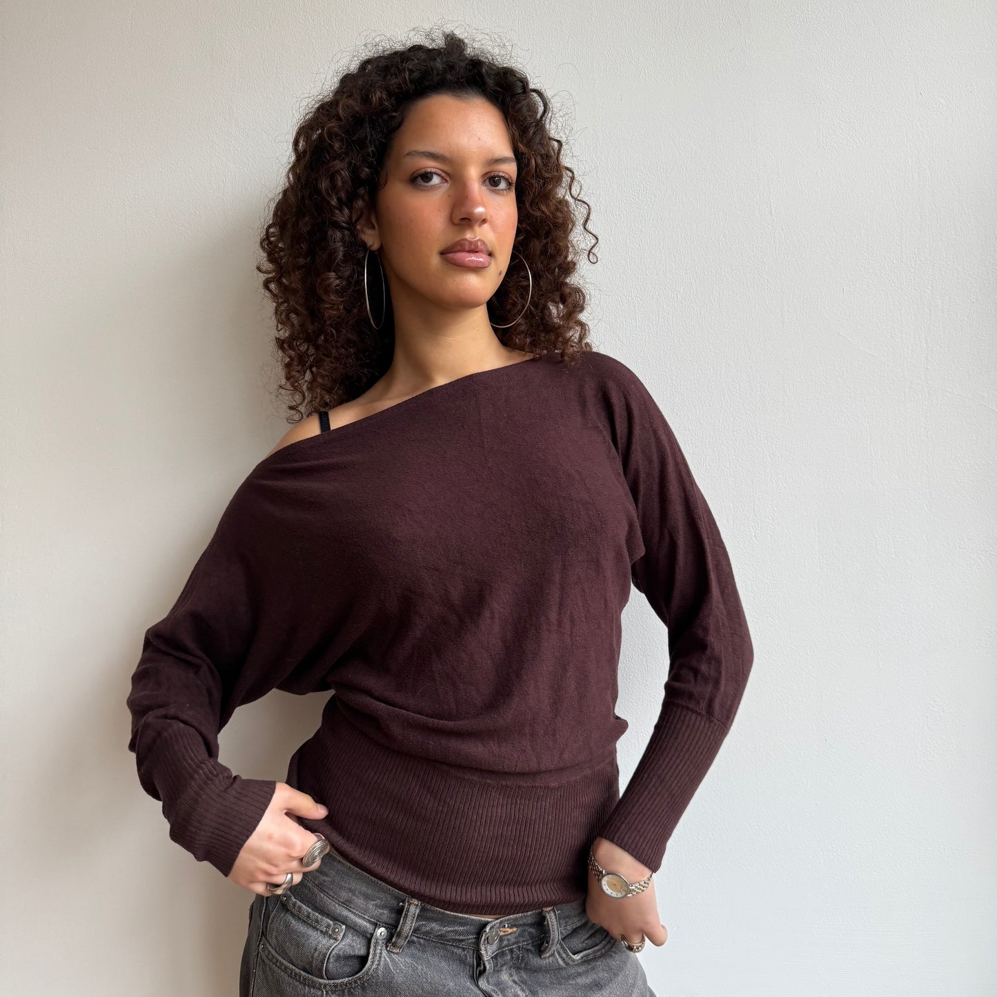 Brown slouchy knit jumper - Size S-M
