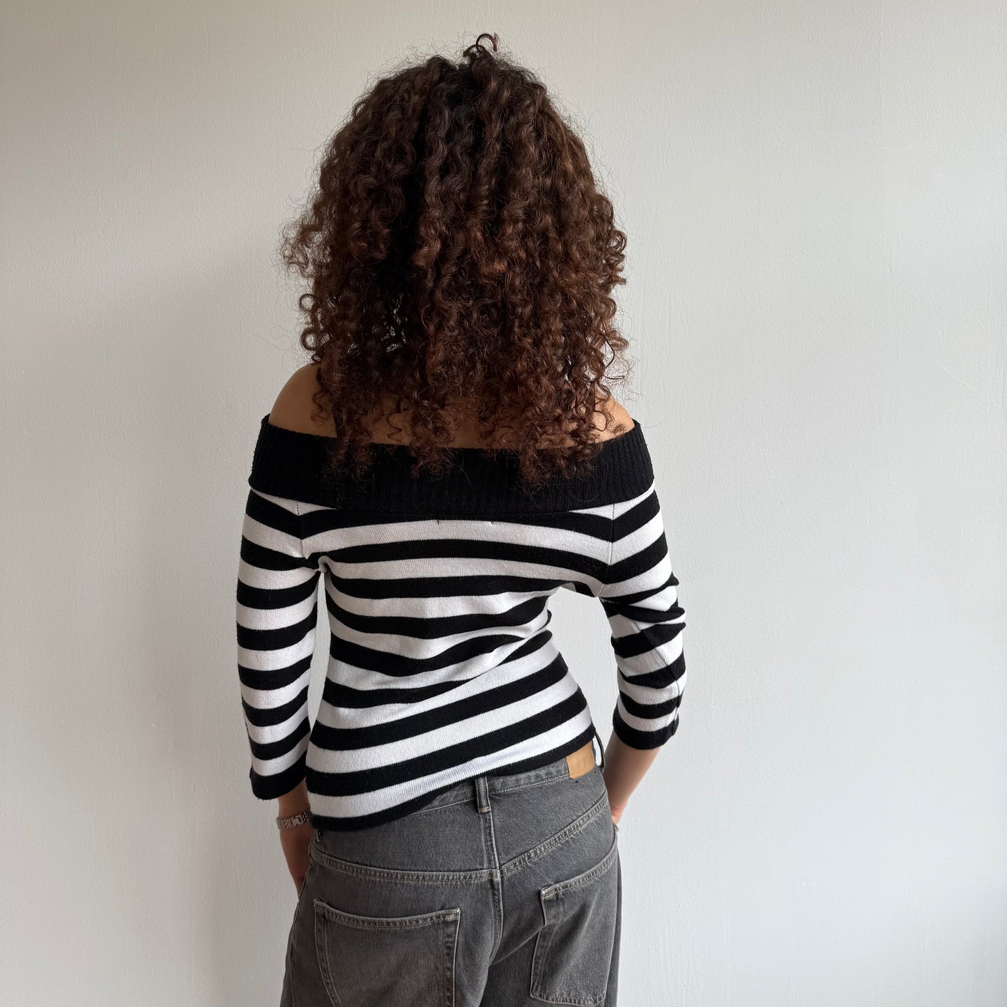 Black stripe bardot knit - Size S