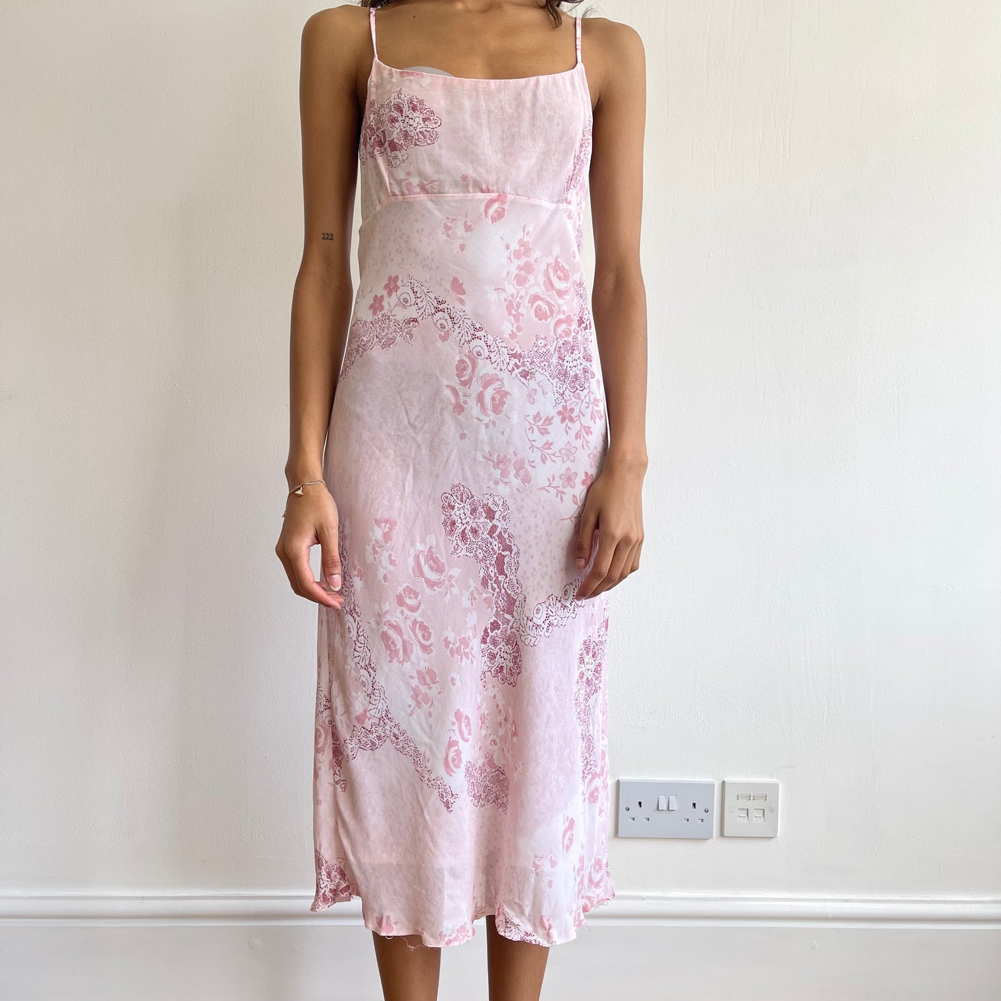 Pink floral midi dress - Size S