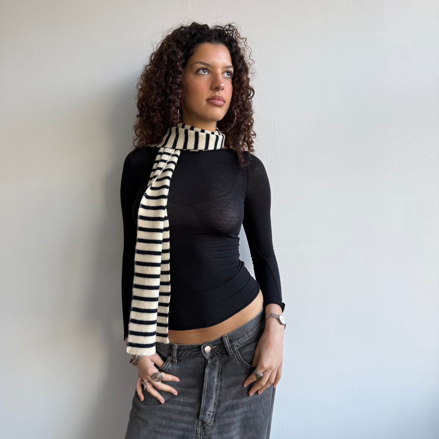 Navy + cream striped scarf