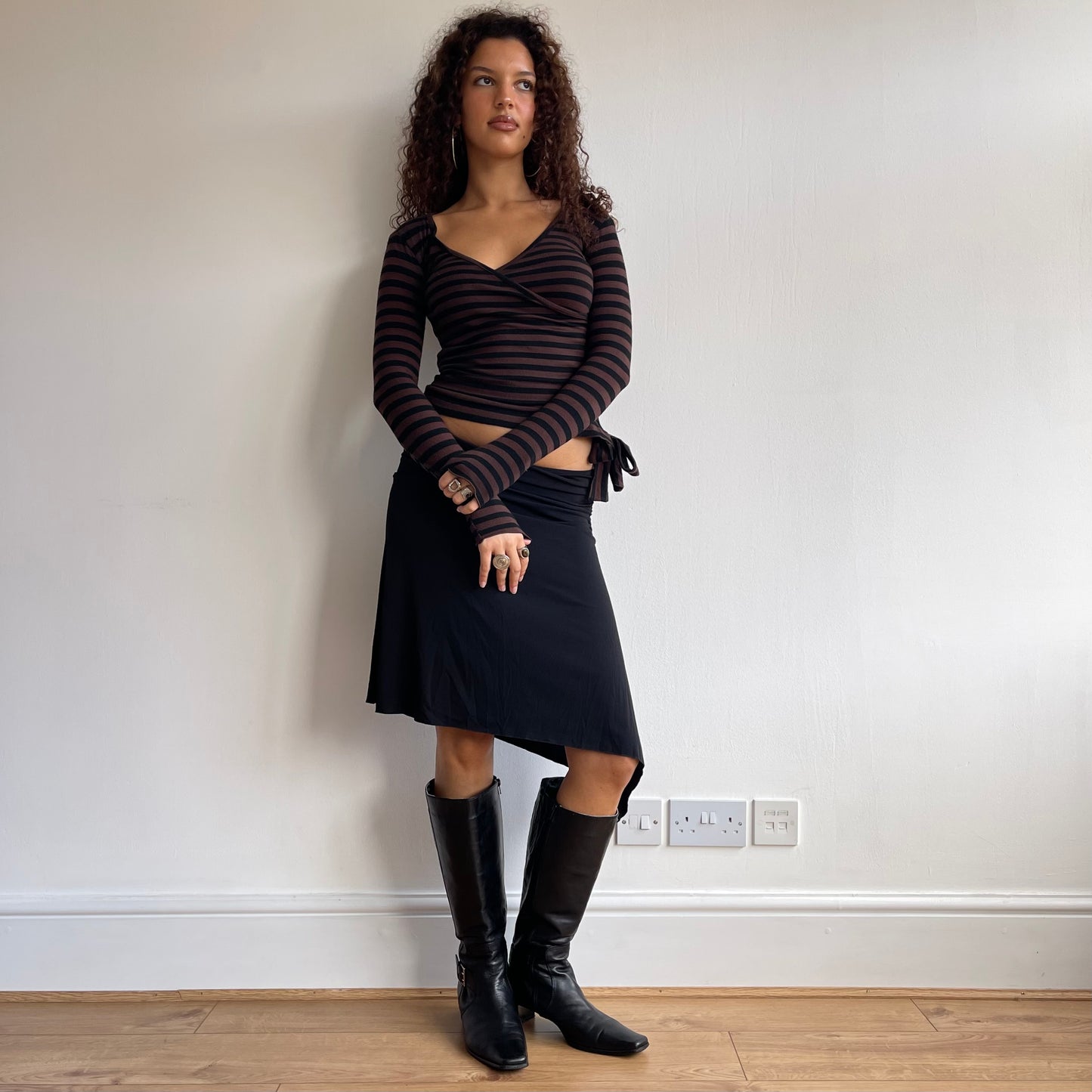 Brown stripe long sleeve top - Size S