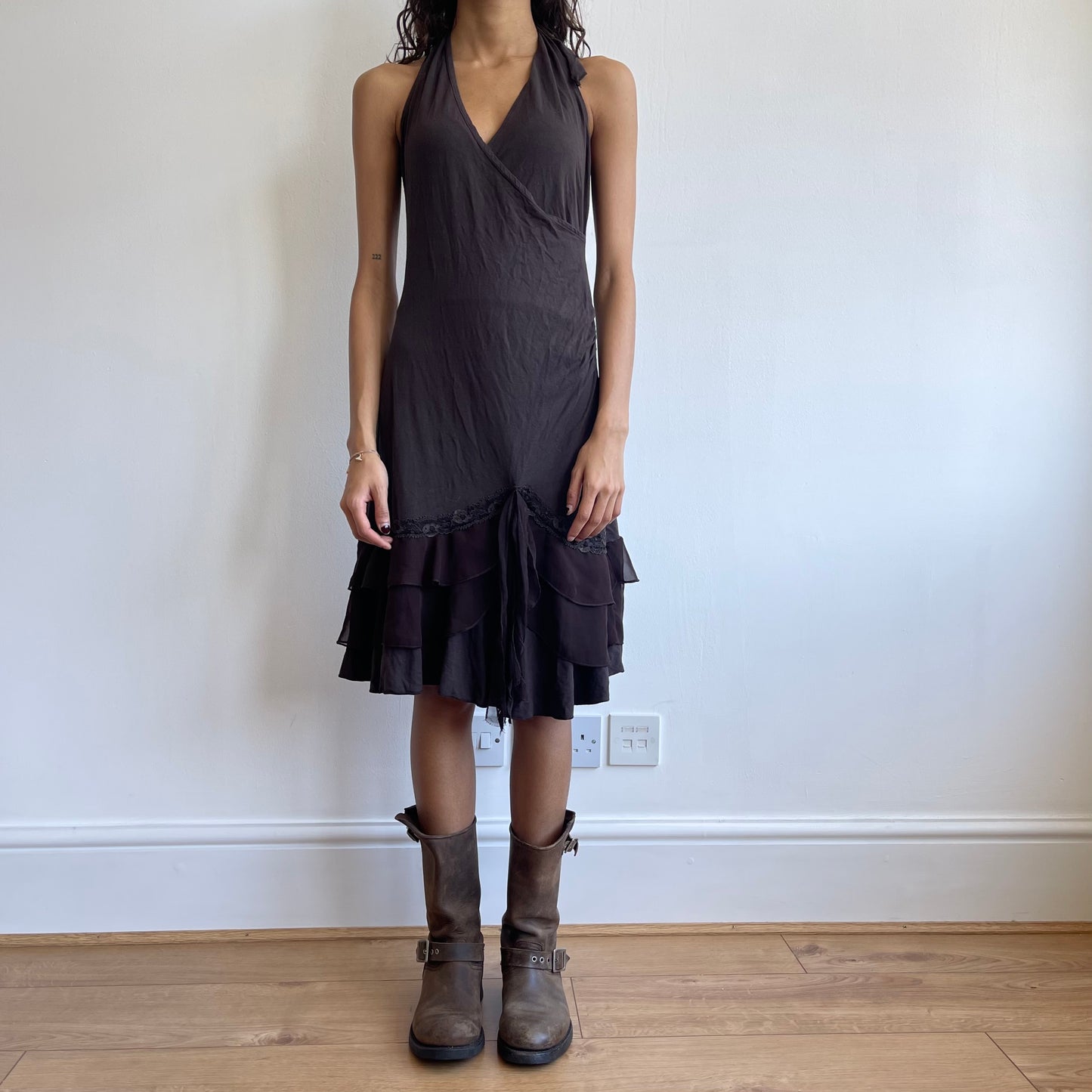 Brown boho halter dress - Size S/M