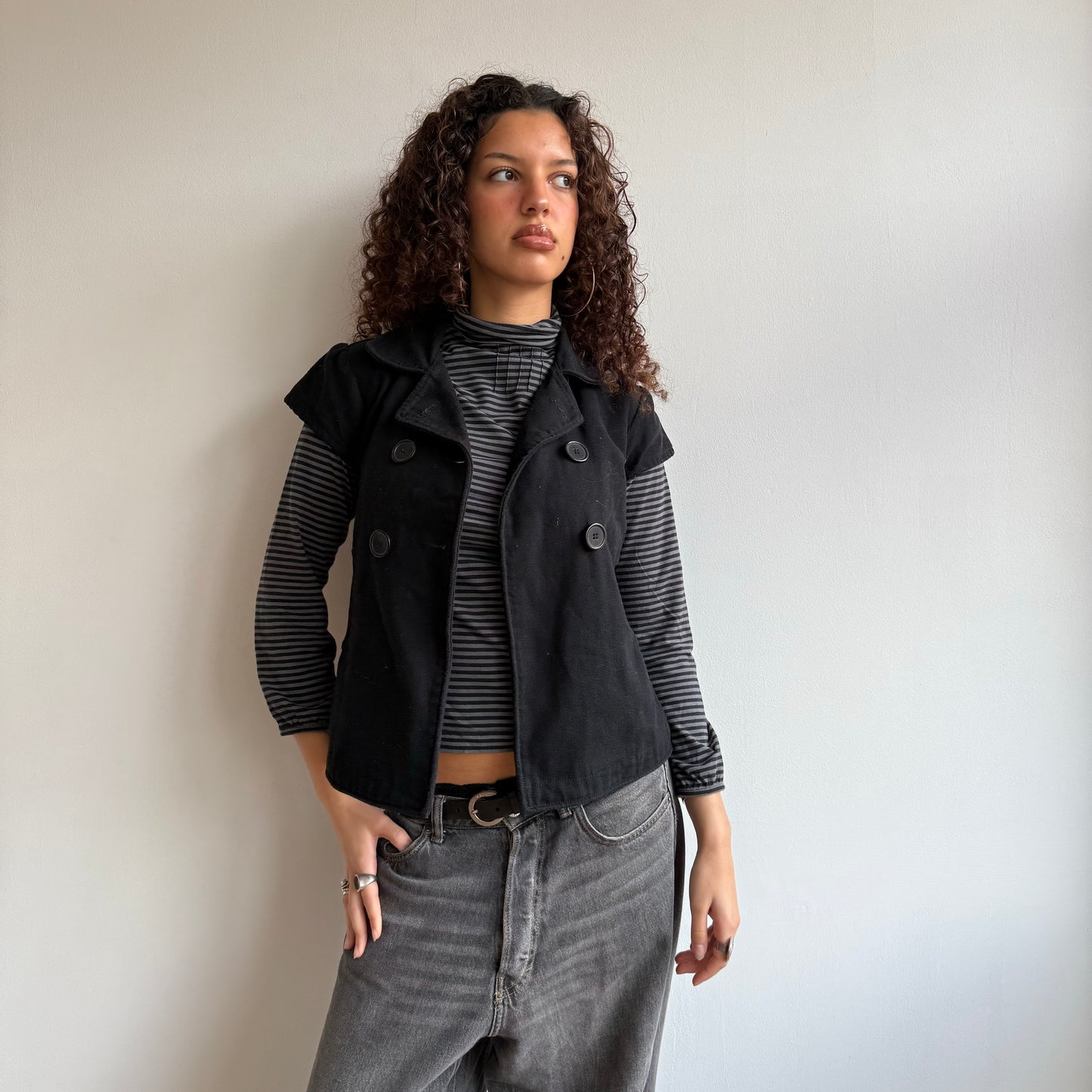 Black short sleeve peacoat - Size S
